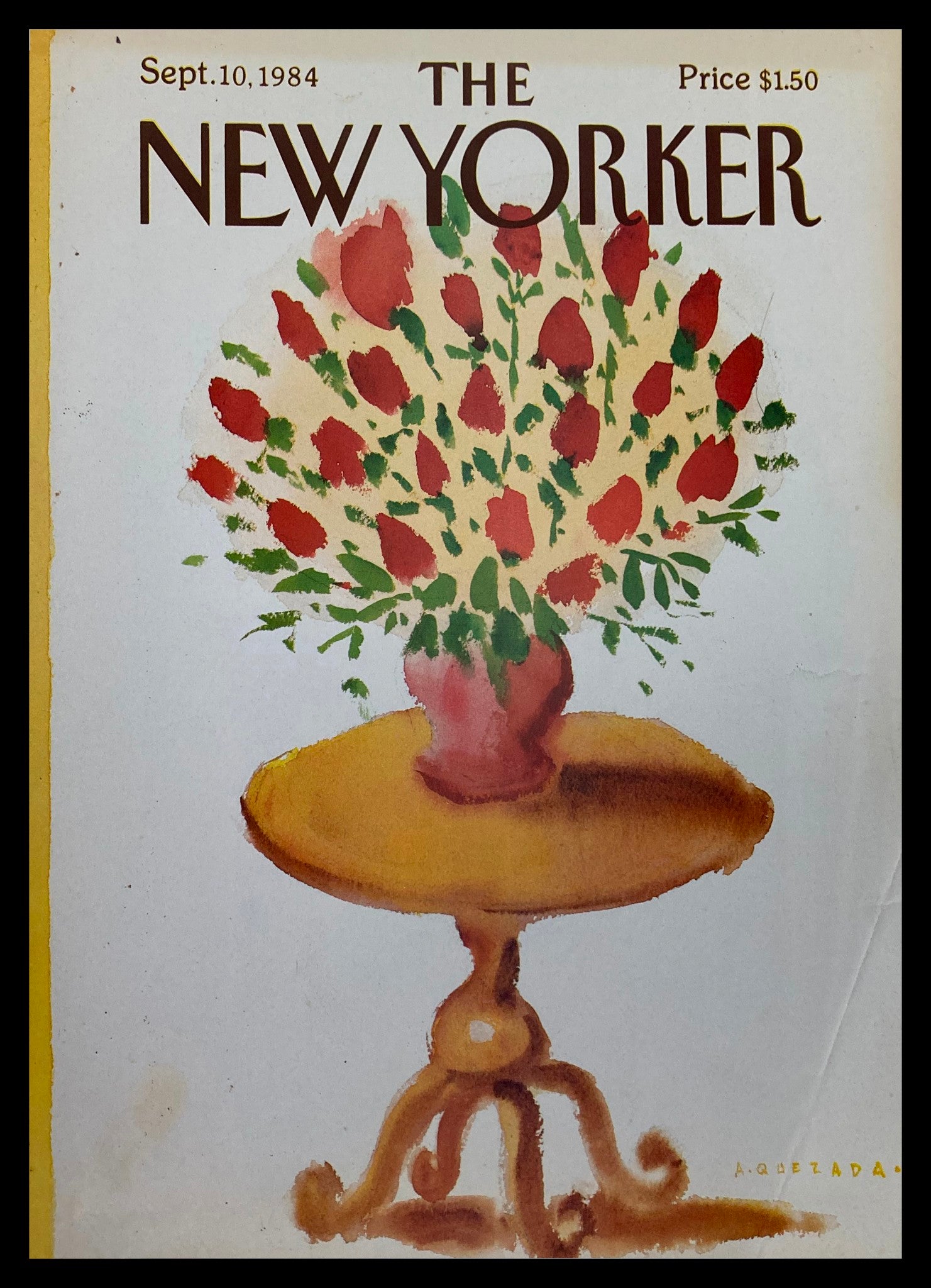 COVER ONLY The New Yorker September 10 1984 Rose Vase by Abel Quezada No Label