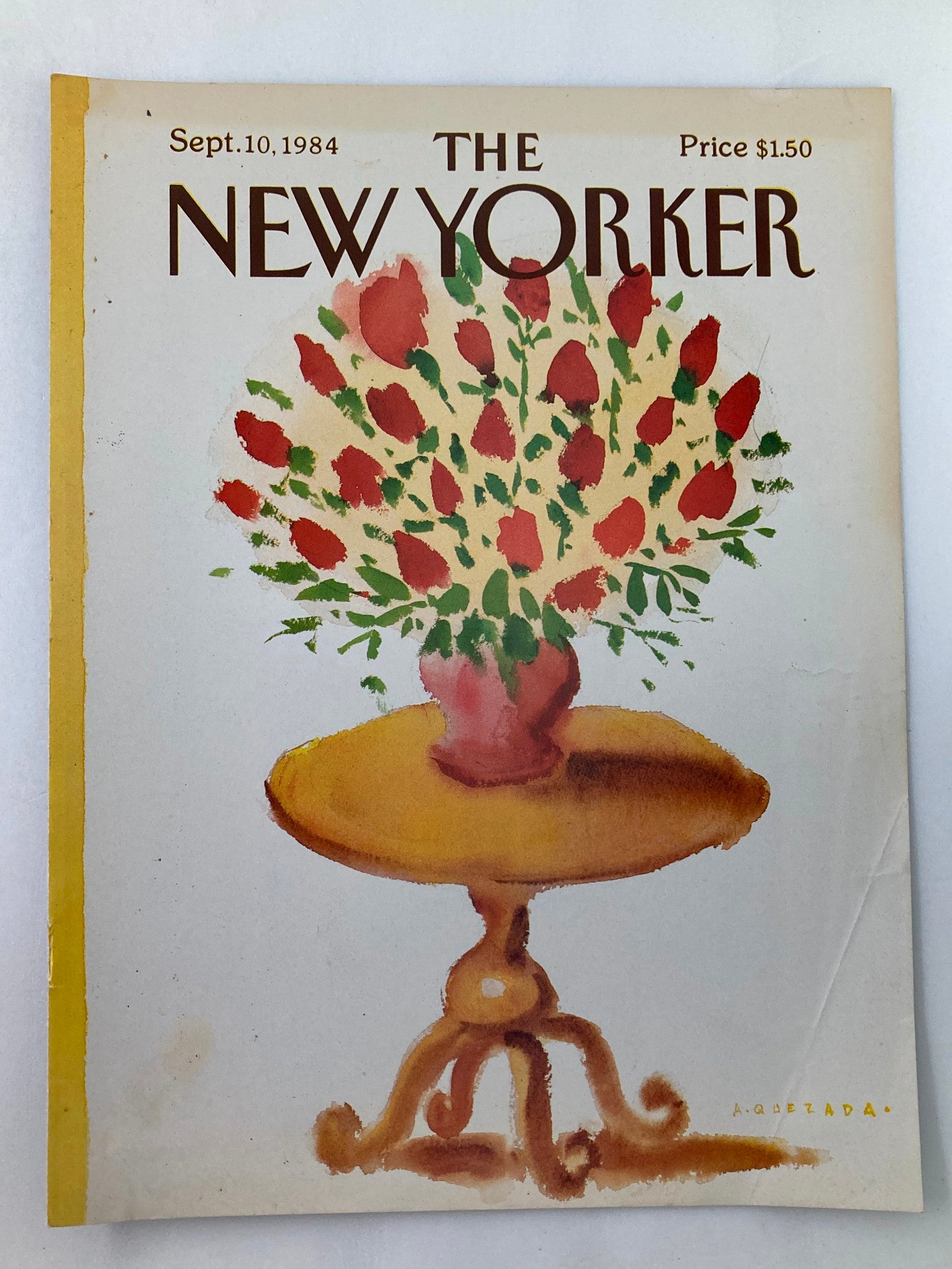 COVER ONLY The New Yorker September 10 1984 Rose Vase by Abel Quezada No Label