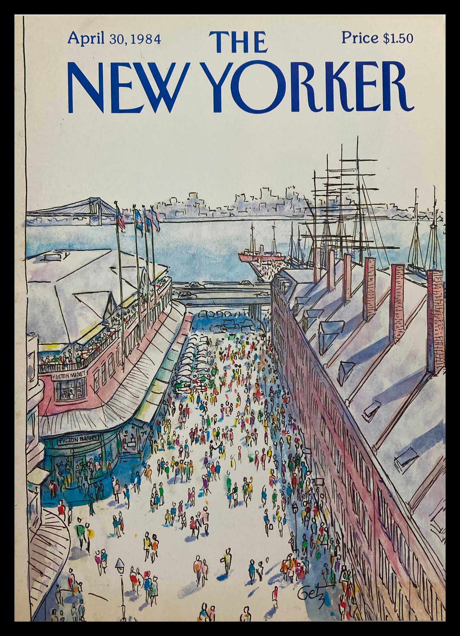 COVER ONLY The New Yorker April 30 1984 Fucton Market by Arthur Getz No Label