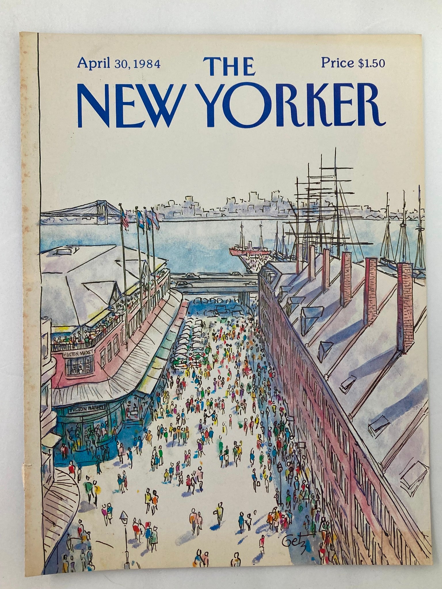 COVER ONLY The New Yorker April 30 1984 Fucton Market by Arthur Getz No Label