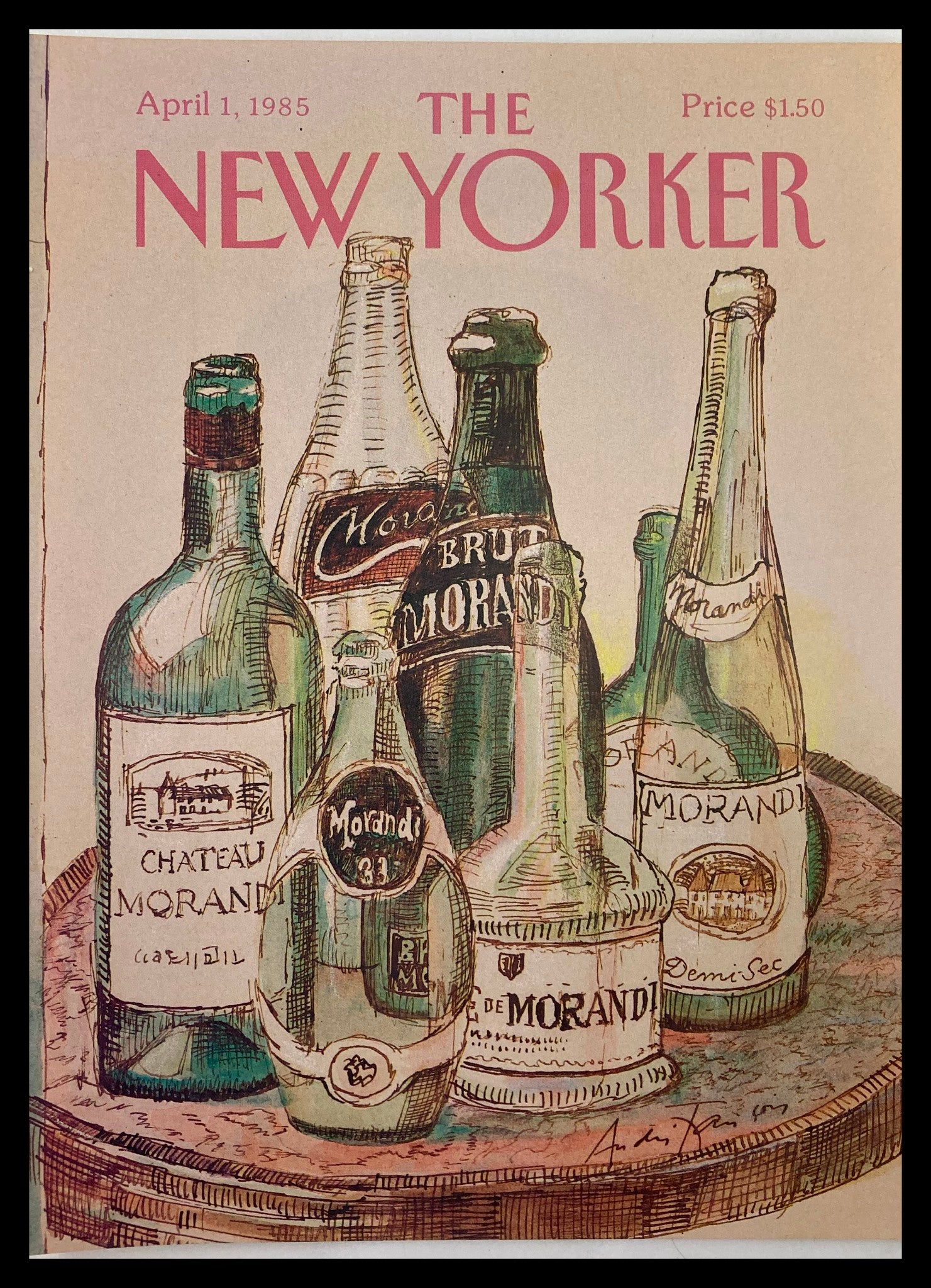 COVER ONLY The New Yorker April 1 1985 Empty Bottles by Andre Francois No Label