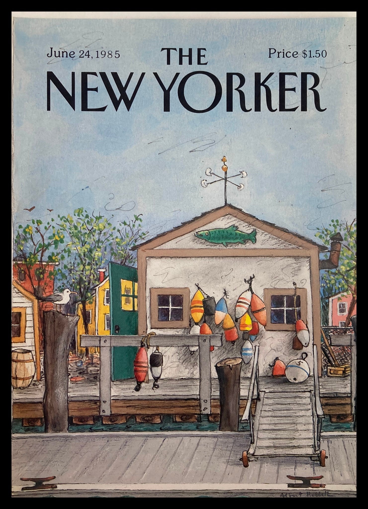 COVER ONLY The New Yorker June 24 1985 Fish Shop by Albert Hobbell No Label