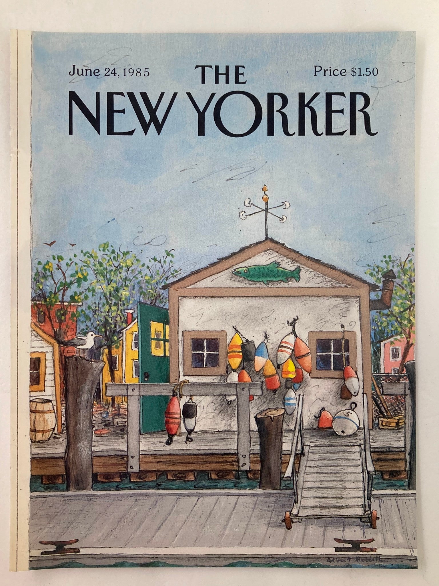 COVER ONLY The New Yorker June 24 1985 Fish Shop by Albert Hobbell No Label