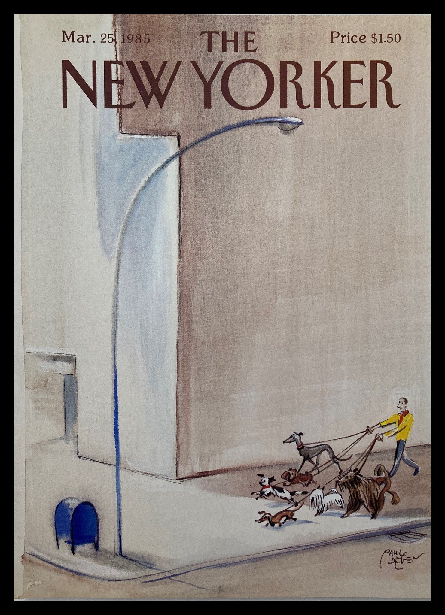 COVER ONLY The New Yorker March 25 1985 Dog Walk by Paul Degen No Label