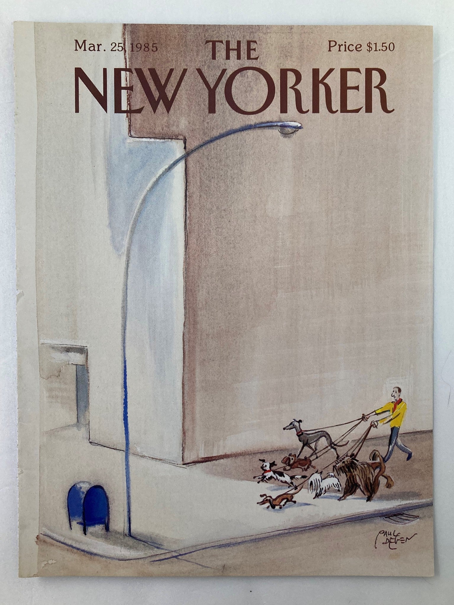 COVER ONLY The New Yorker March 25 1985 Dog Walk by Paul Degen No Label