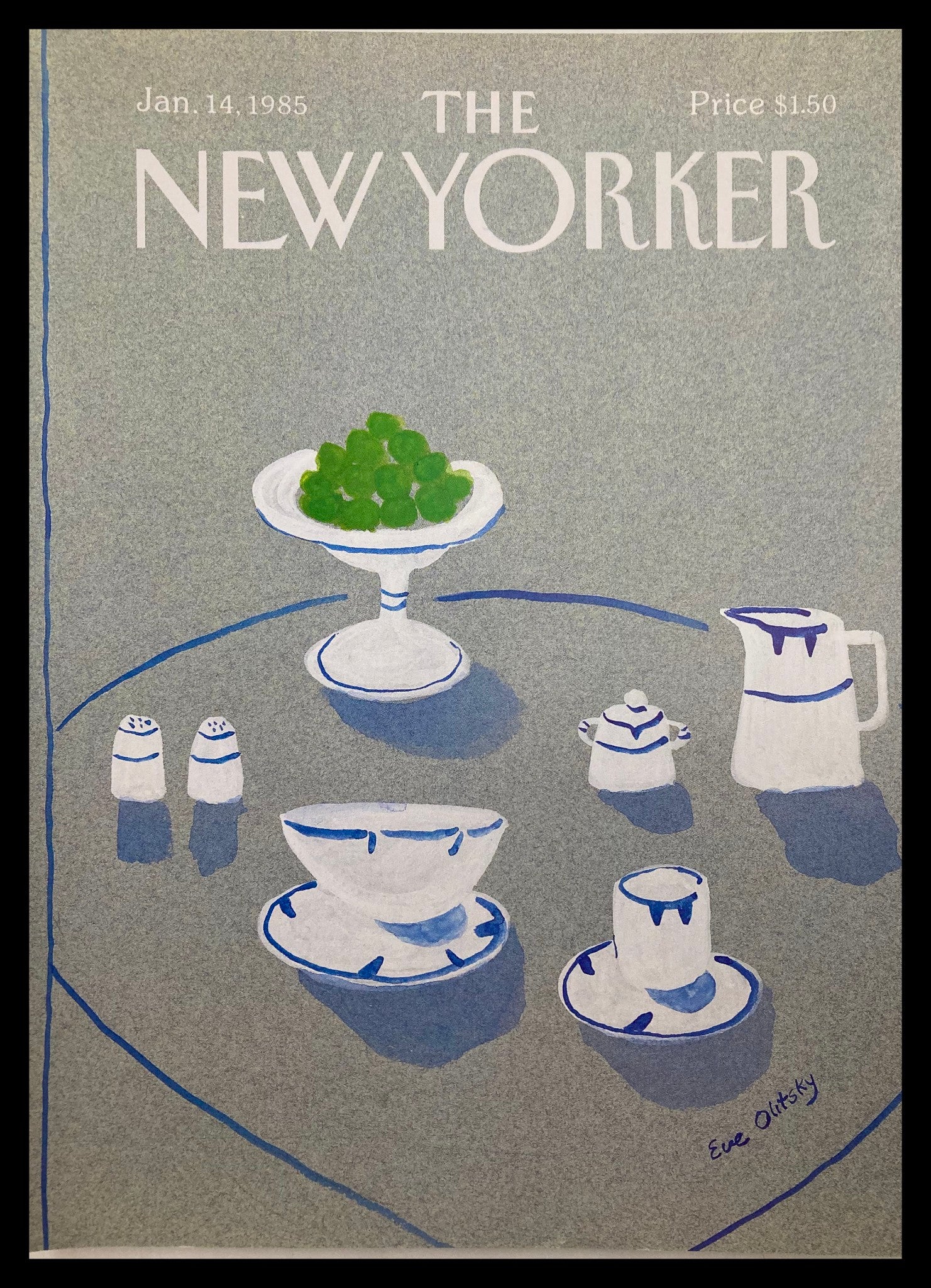 COVER ONLY The New Yorker January 14 1985 Tea Time by Eve Olitsky No Label