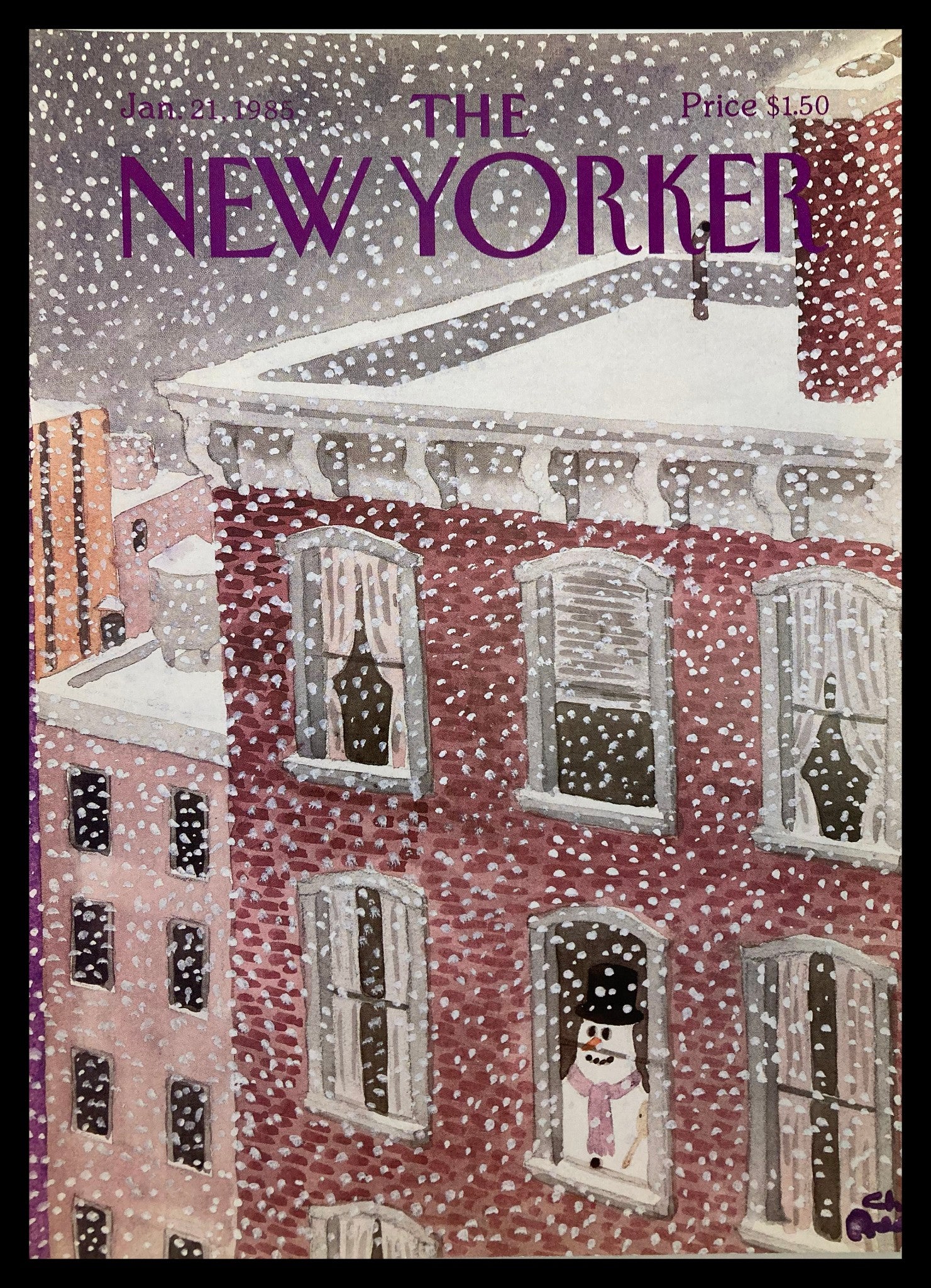 COVER ONLY The New Yorker January 21 1985 Snowing by Chas Addams No Label