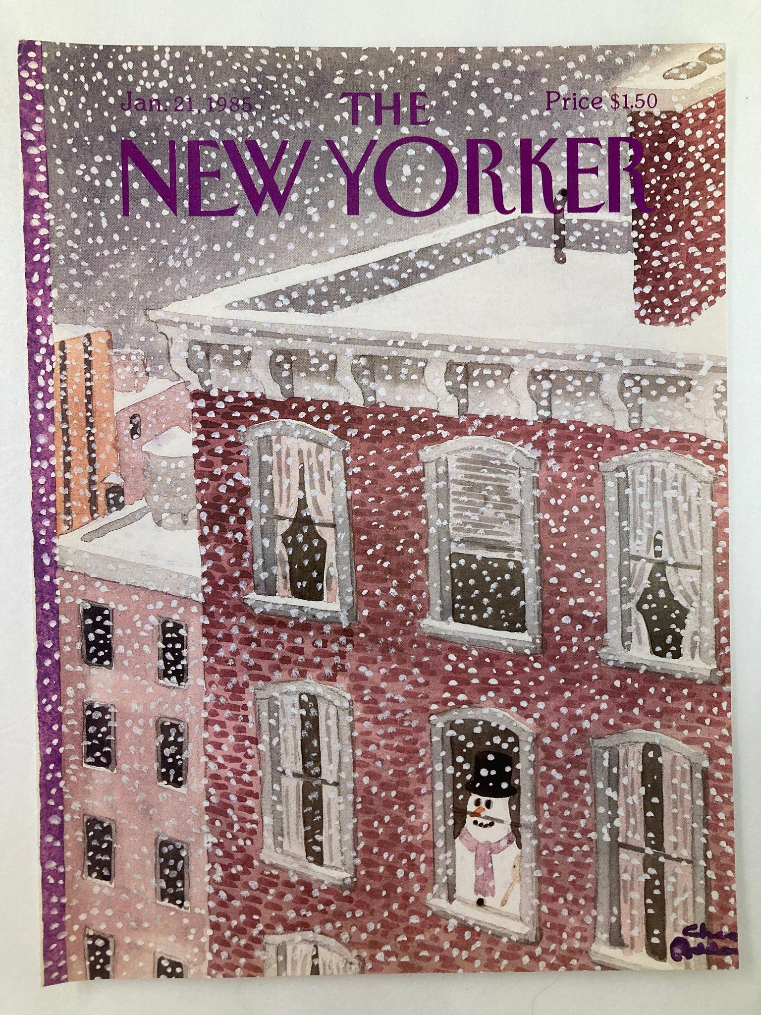 COVER ONLY The New Yorker January 21 1985 Snowing by Chas Addams No Label