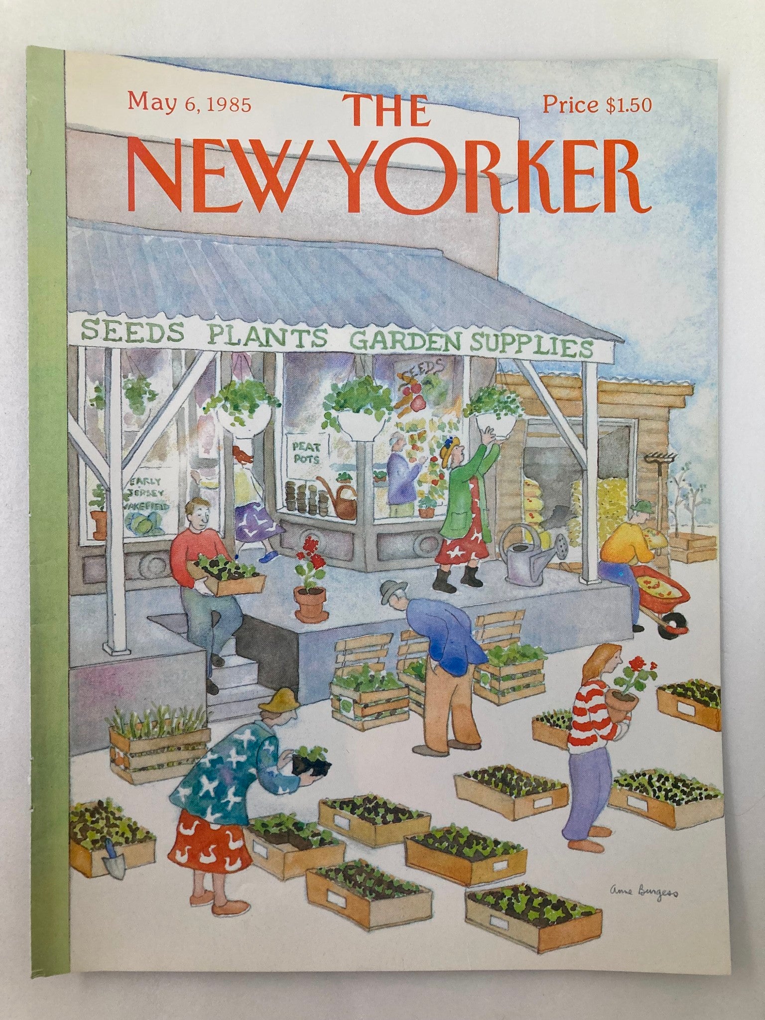 COVER ONLY The New Yorker May 6 1985 Garden Supplies by Anne Burgess No Label