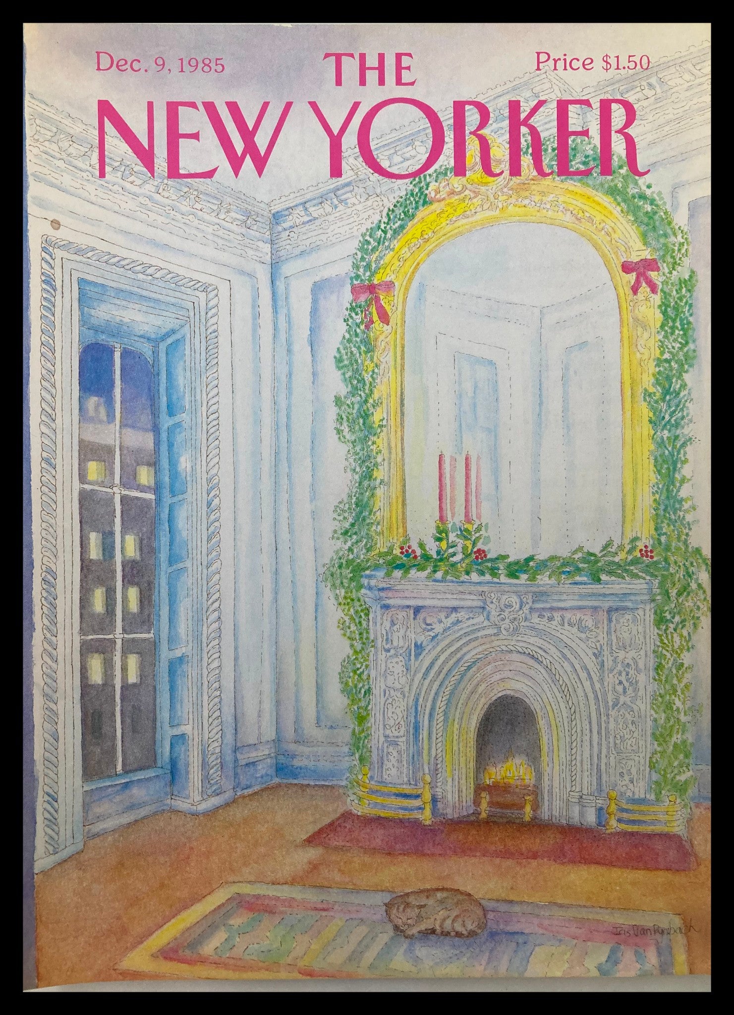 COVER ONLY The New Yorker December 9 1985 Cat Nap by Iris Van Rybach No Label