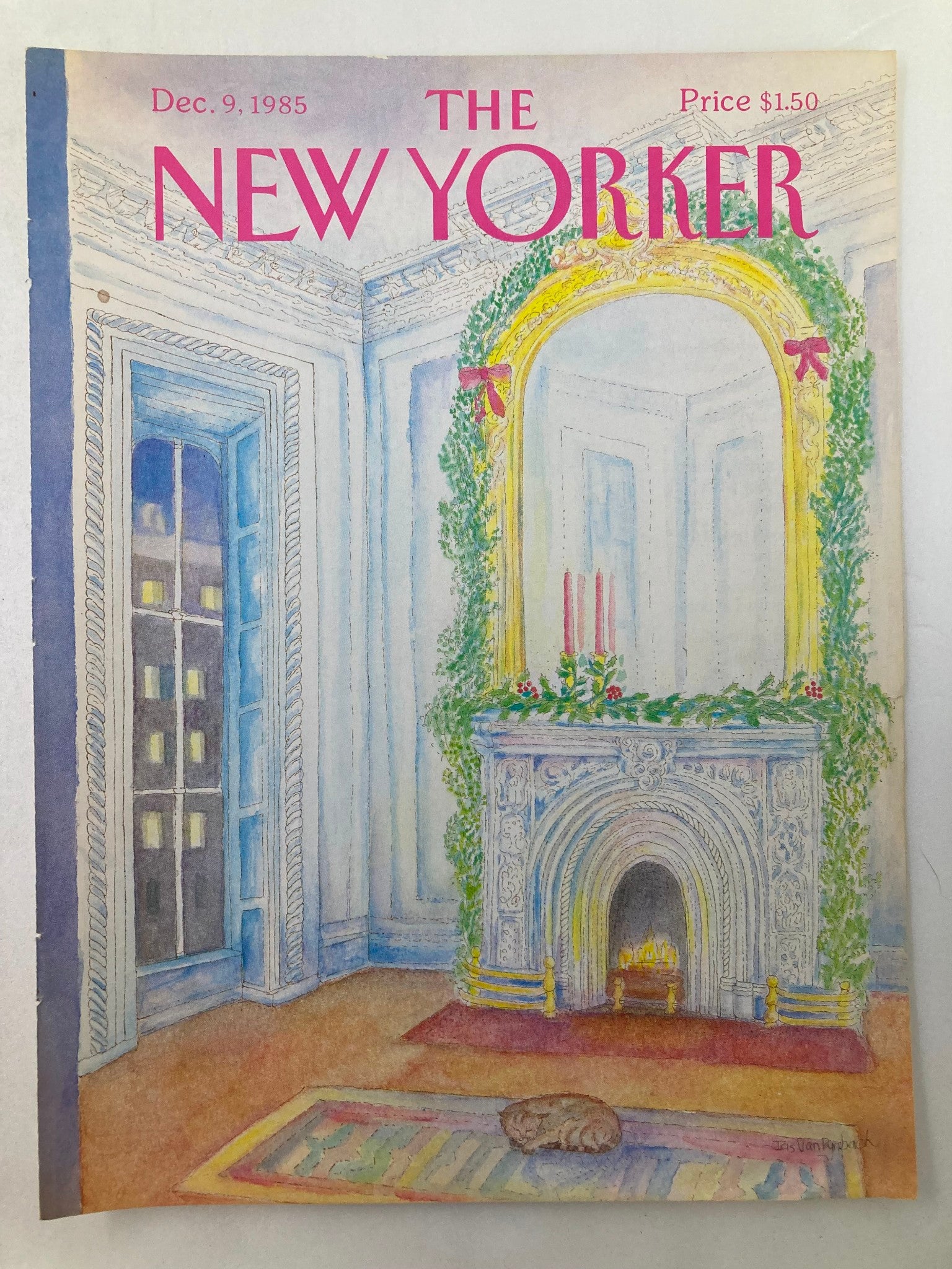 COVER ONLY The New Yorker December 9 1985 Cat Nap by Iris Van Rybach No Label