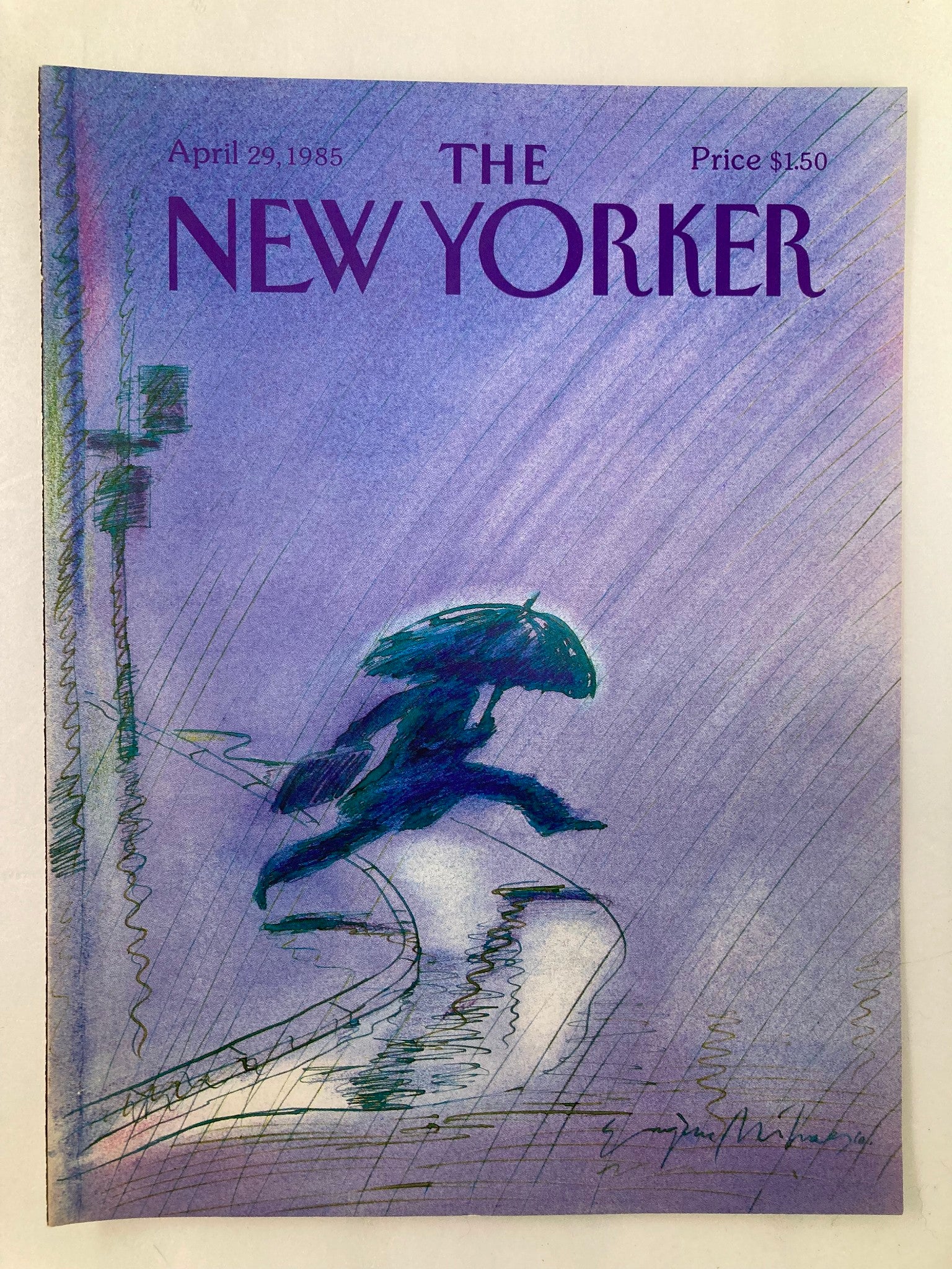 COVER ONLY The New Yorker April 29 1985 Heavy Rain by Eugene Mihaesco No Label