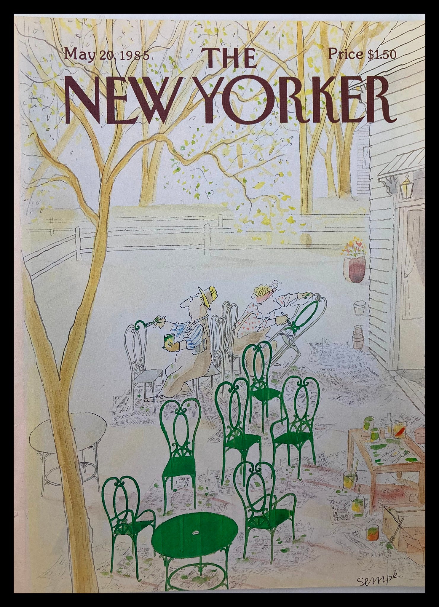 COVER ONLY The New Yorker May 20 1985 Green Chairs by J.J. Sempe No Label