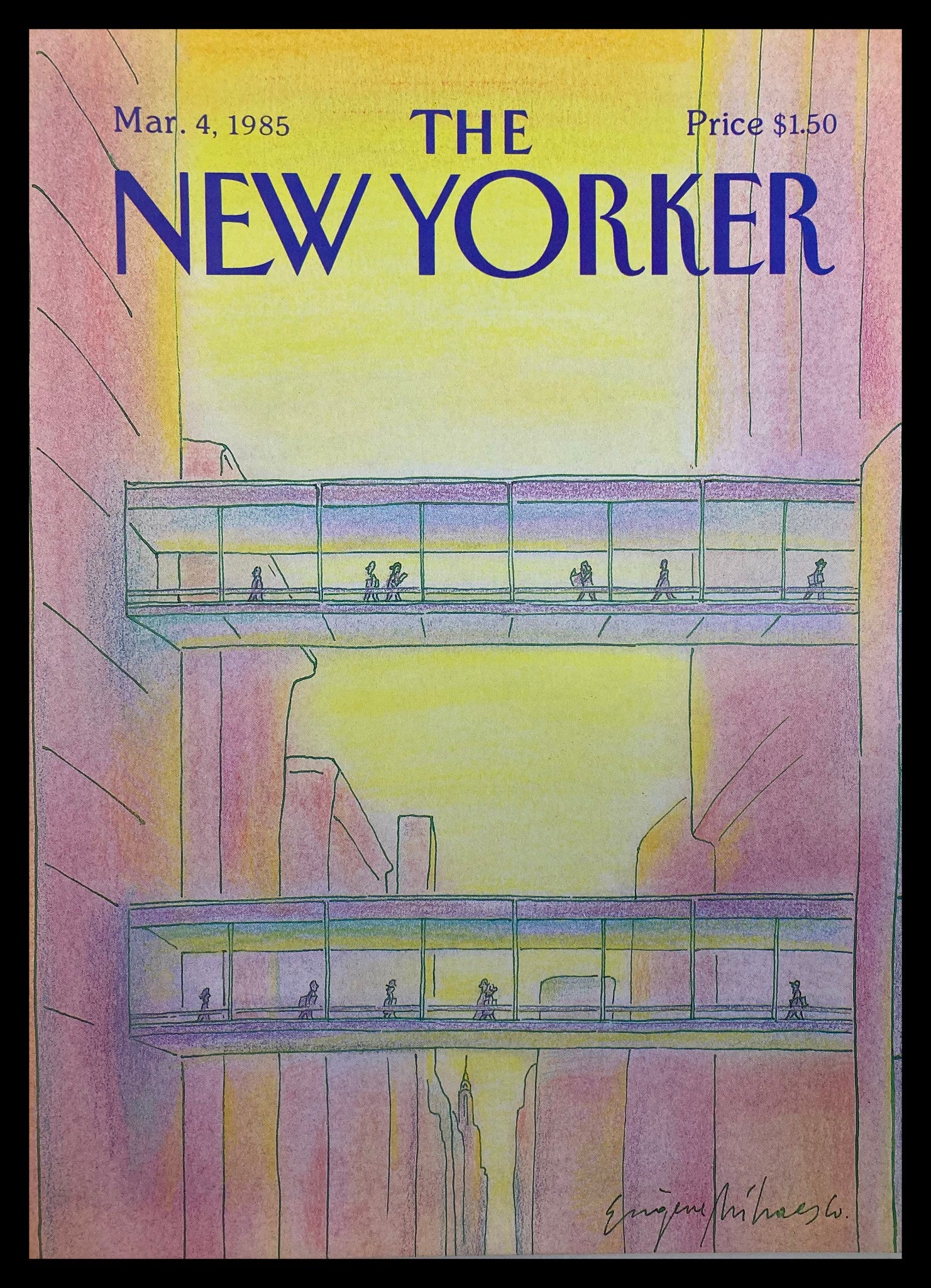 COVER ONLY The New Yorker March 4 1985 Sky Bridge by Eugene Mihaesco No Label