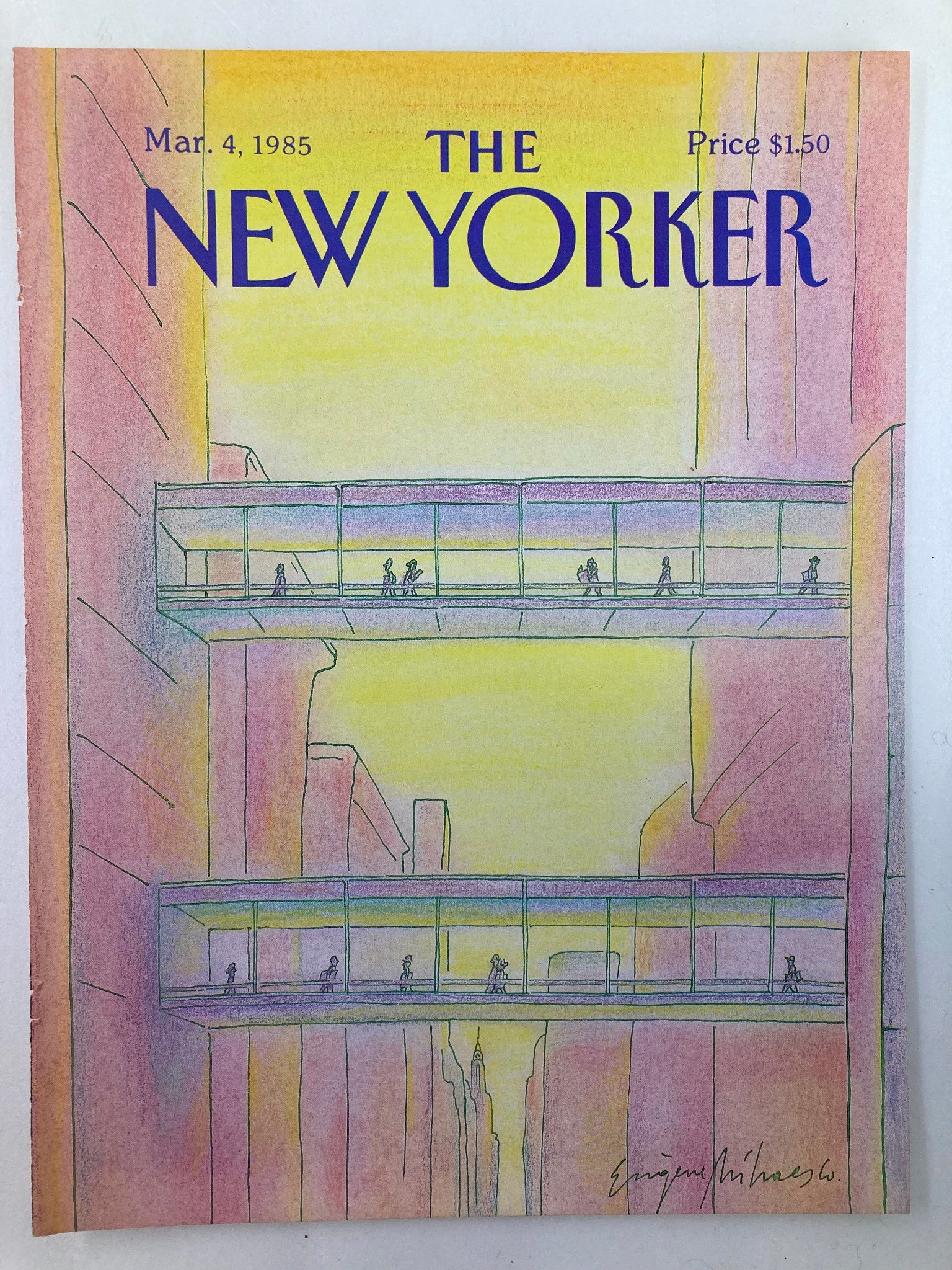 COVER ONLY The New Yorker March 4 1985 Sky Bridge by Eugene Mihaesco No Label