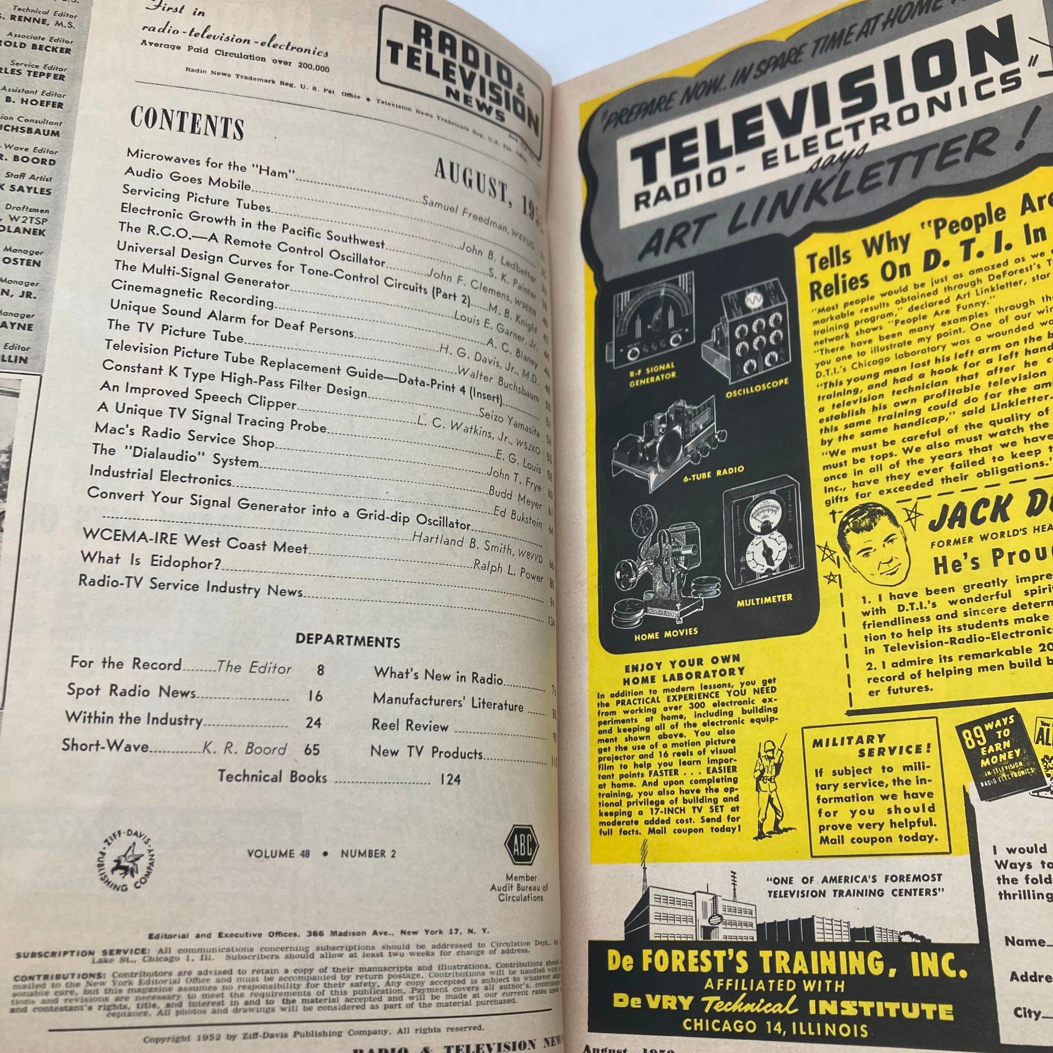 VTG Radio & Television News Magazine August 1952 Microwaves for the Ham No Label