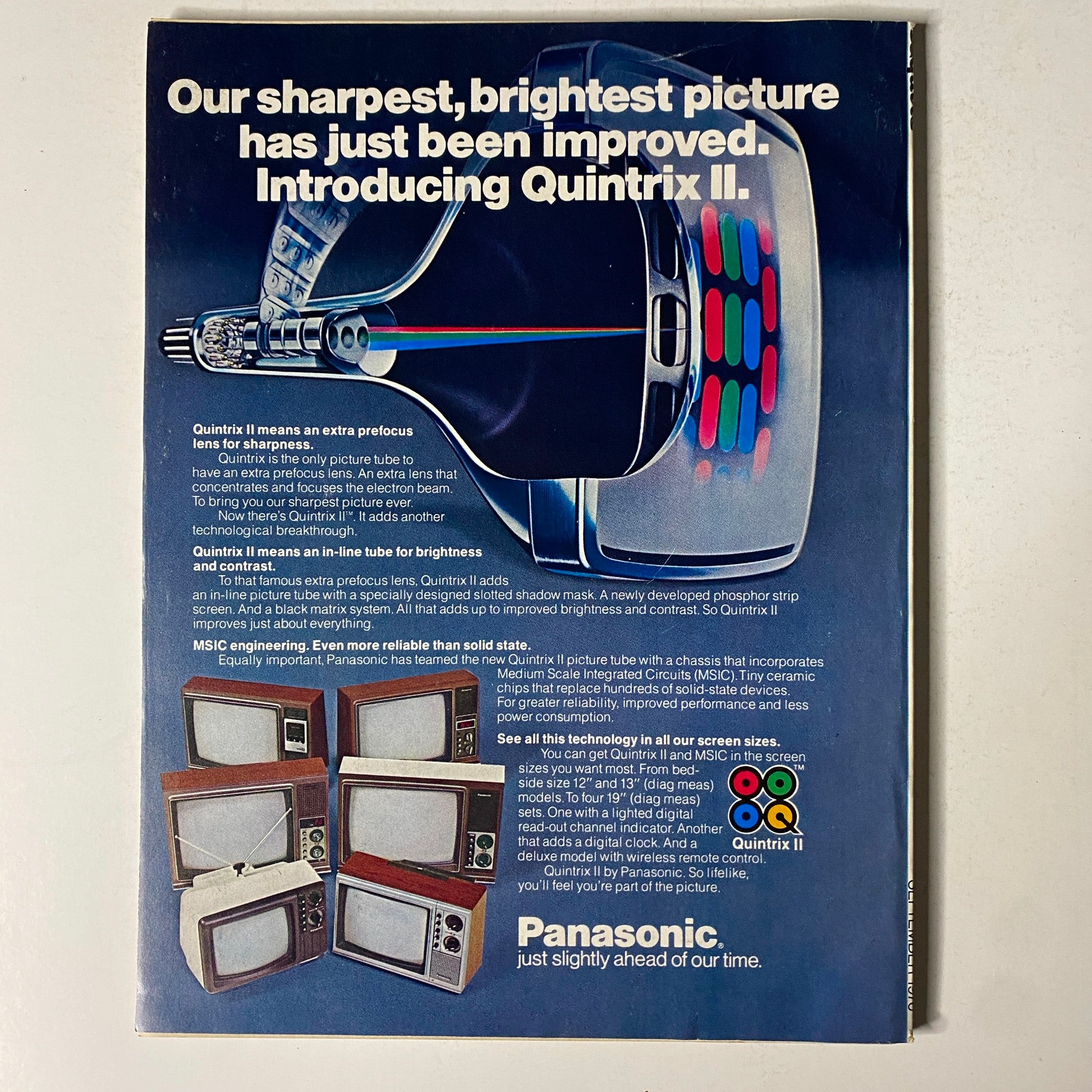 Advertisement page from Esquire Magazine September 1976 showcasing Panasonic's Quintrix II technology with graphics demonstrating improved TV display features.