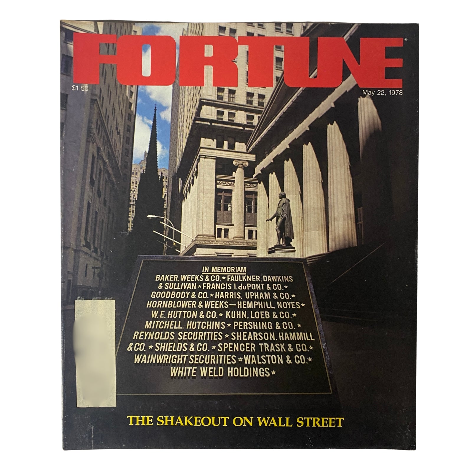Fortune Magazine cover from May 22, 1978, featuring the title 'The Shakeout on Wall Street' with a cityscape background.