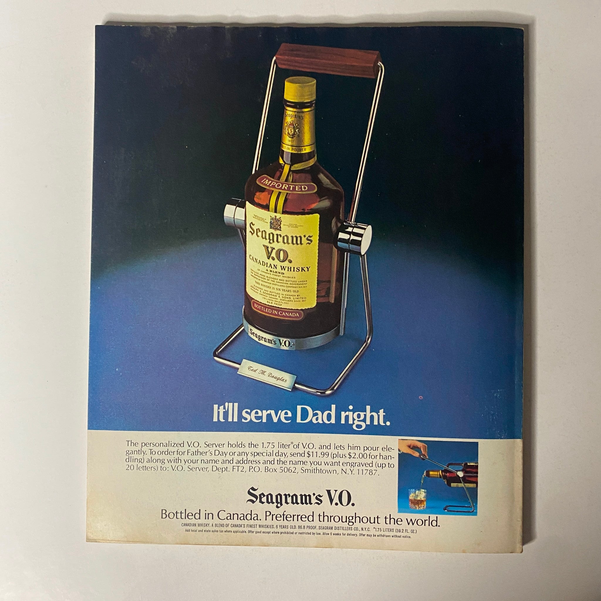 Advertisement from Fortune Magazine, May 22, 1978, for Seagram's V.O. Canadian whisky, showcasing the product with a pouring server.