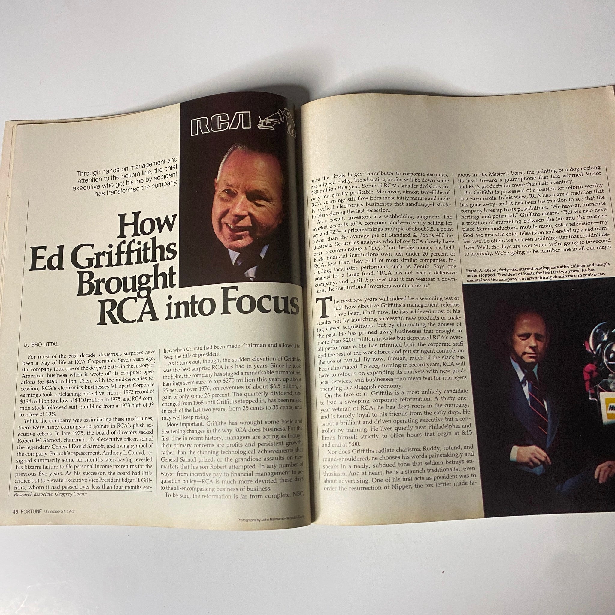 Interior page of Fortune Magazine, December 31, 1978, featuring an article by Edgar H. Griffiths on RCA's corporate reformation.