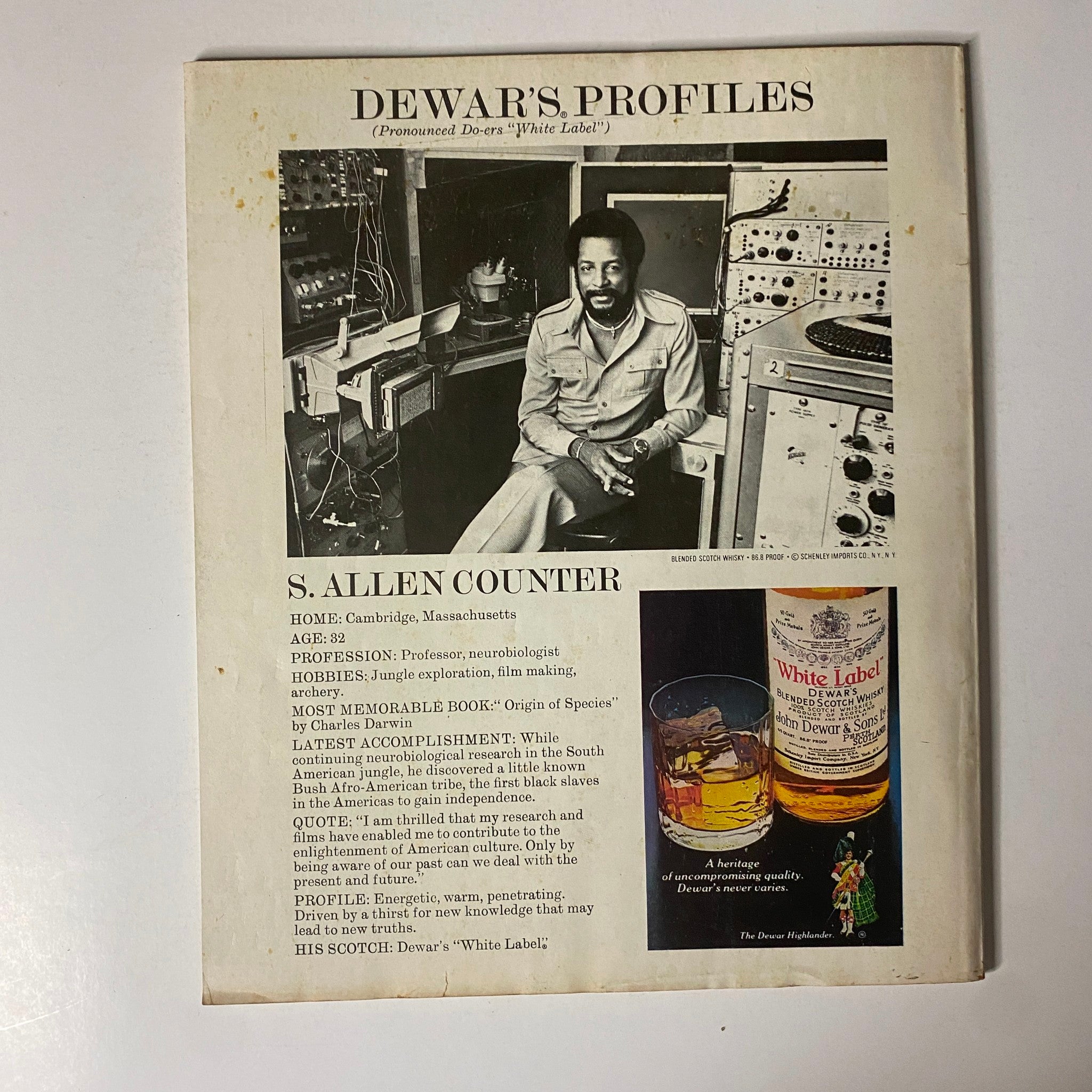 Back cover of Fortune Magazine, December 31, 1978, showcasing S. Allen Counter's profile and a Dewar's advertising.