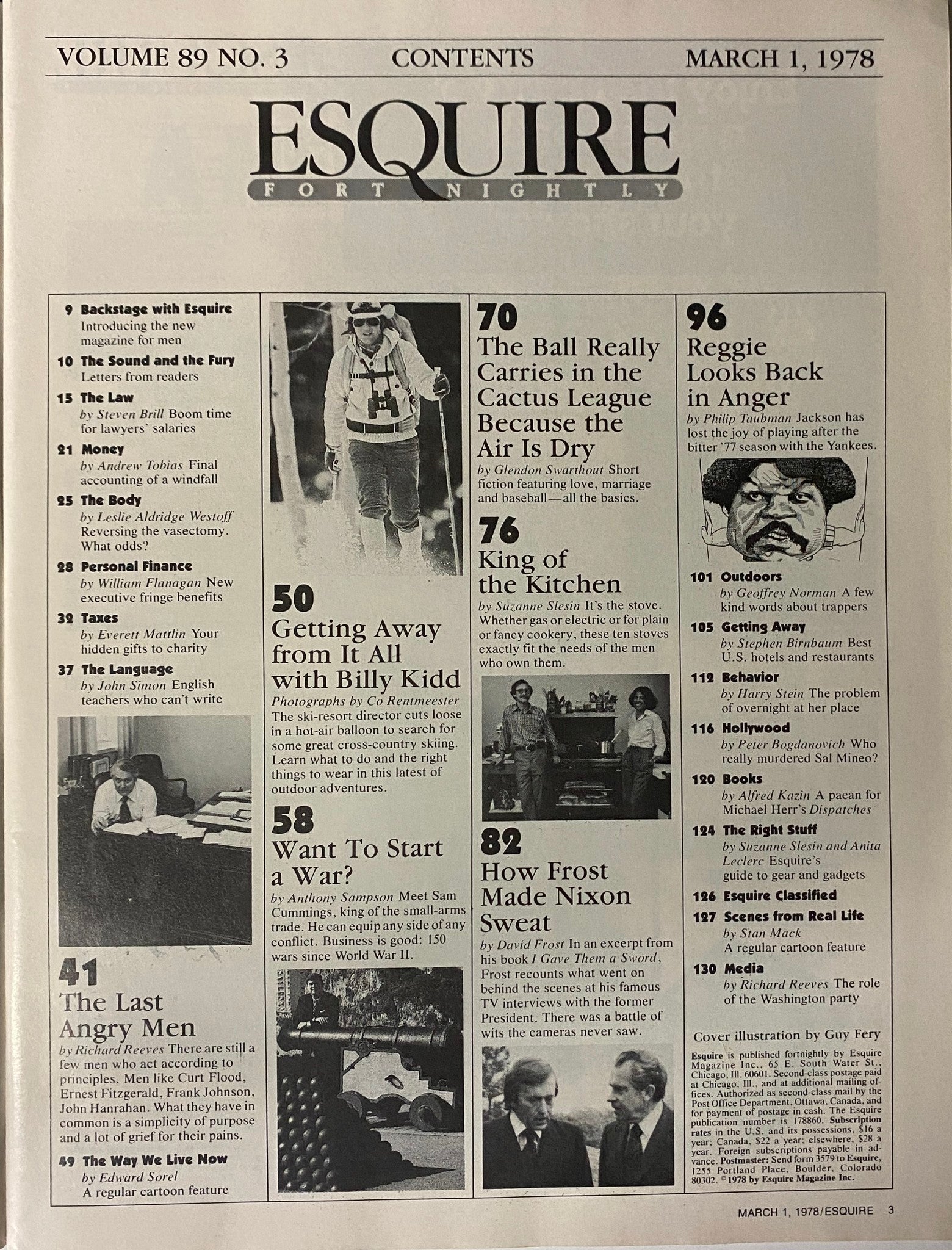 Contents page of Esquire Magazine March 1, 1978, outlining featured articles including 'The Last Angry Men' and other topics relevant to the political and cultural landscape of the time.
