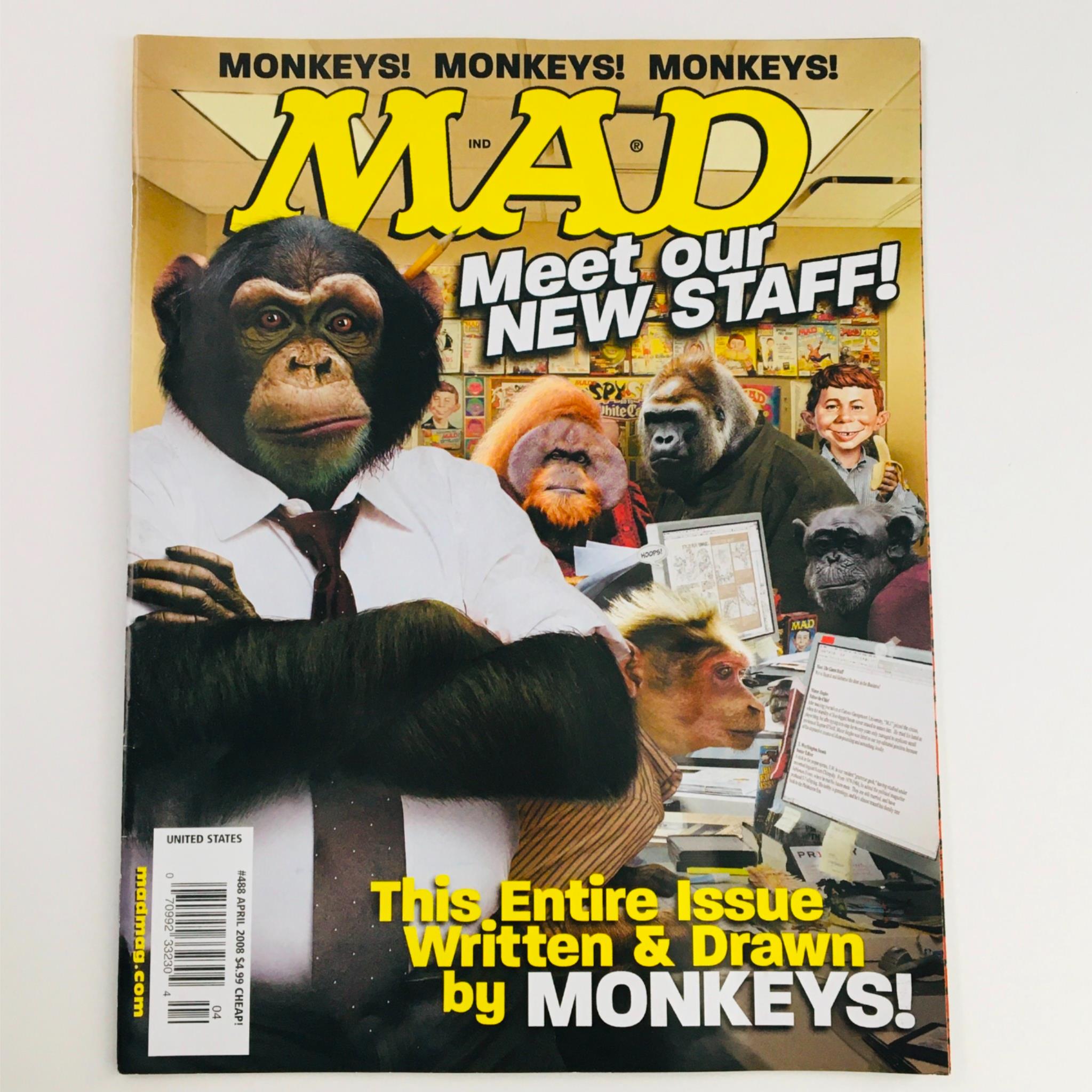 Mad Magazine April 2008 No. 488 Meet Our New Staff x Monkeys! Very Fine VF 8.0