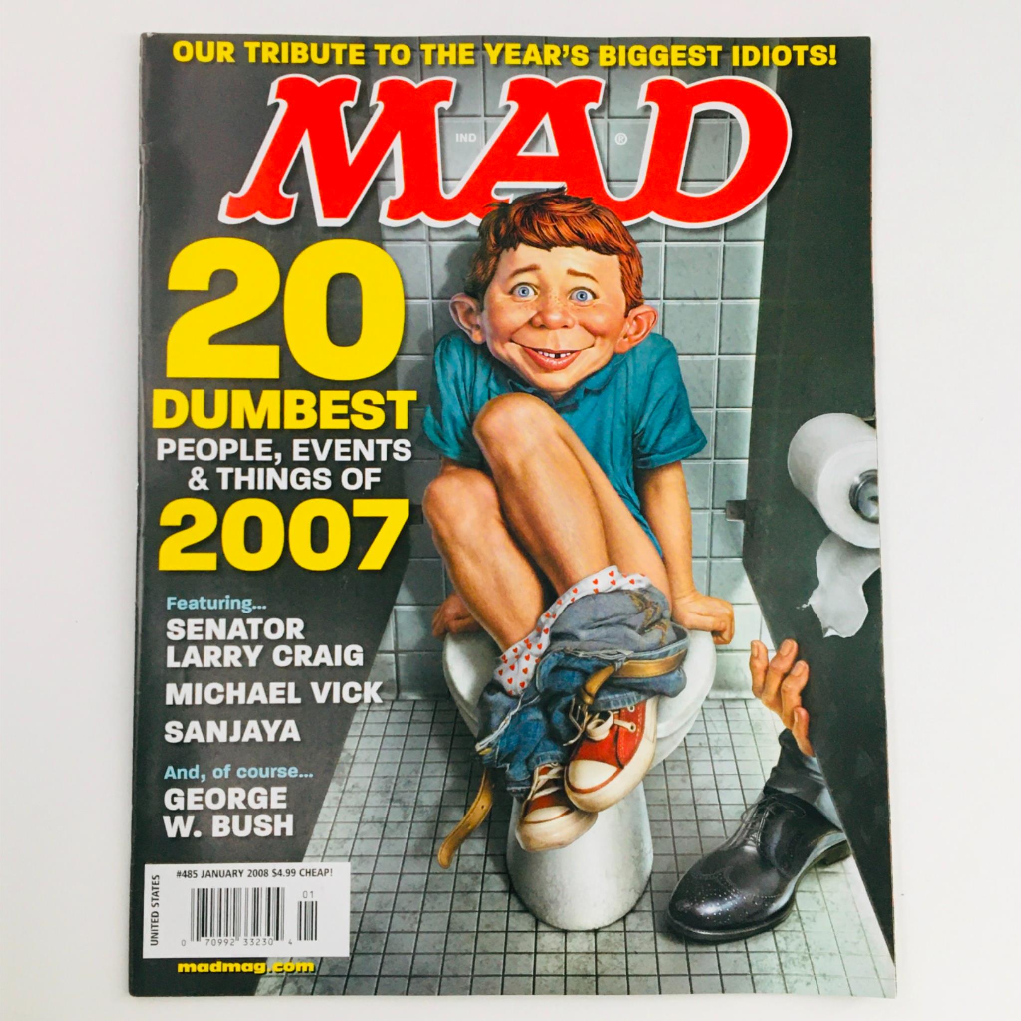 Mad Magazine January 2008 No. 485 20 Dumbest People of 2007 Very Fine VF 8.0