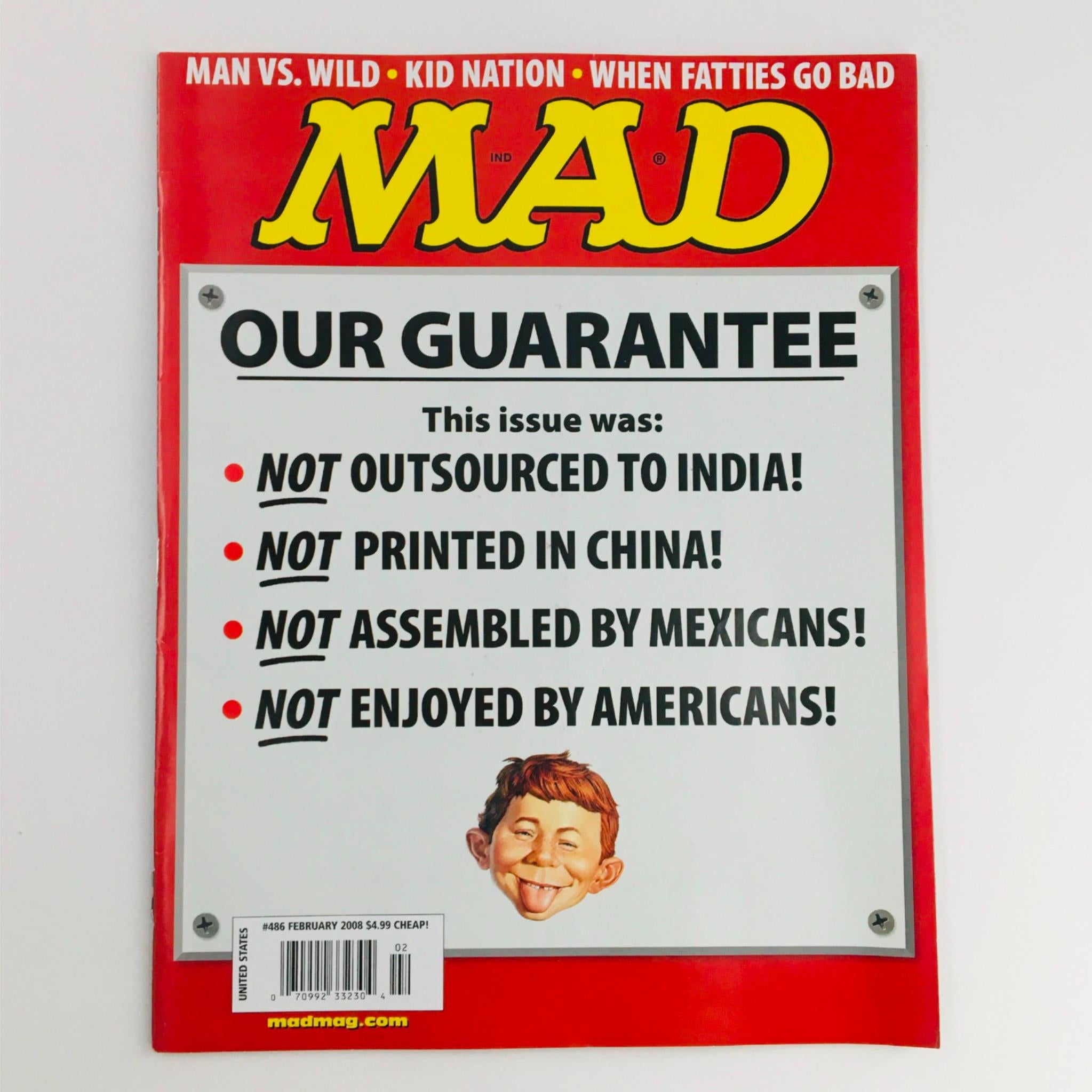 Mad Magazine February 2008 No. 486 Our Guarantee Red Cover Very Fine VF 8.0