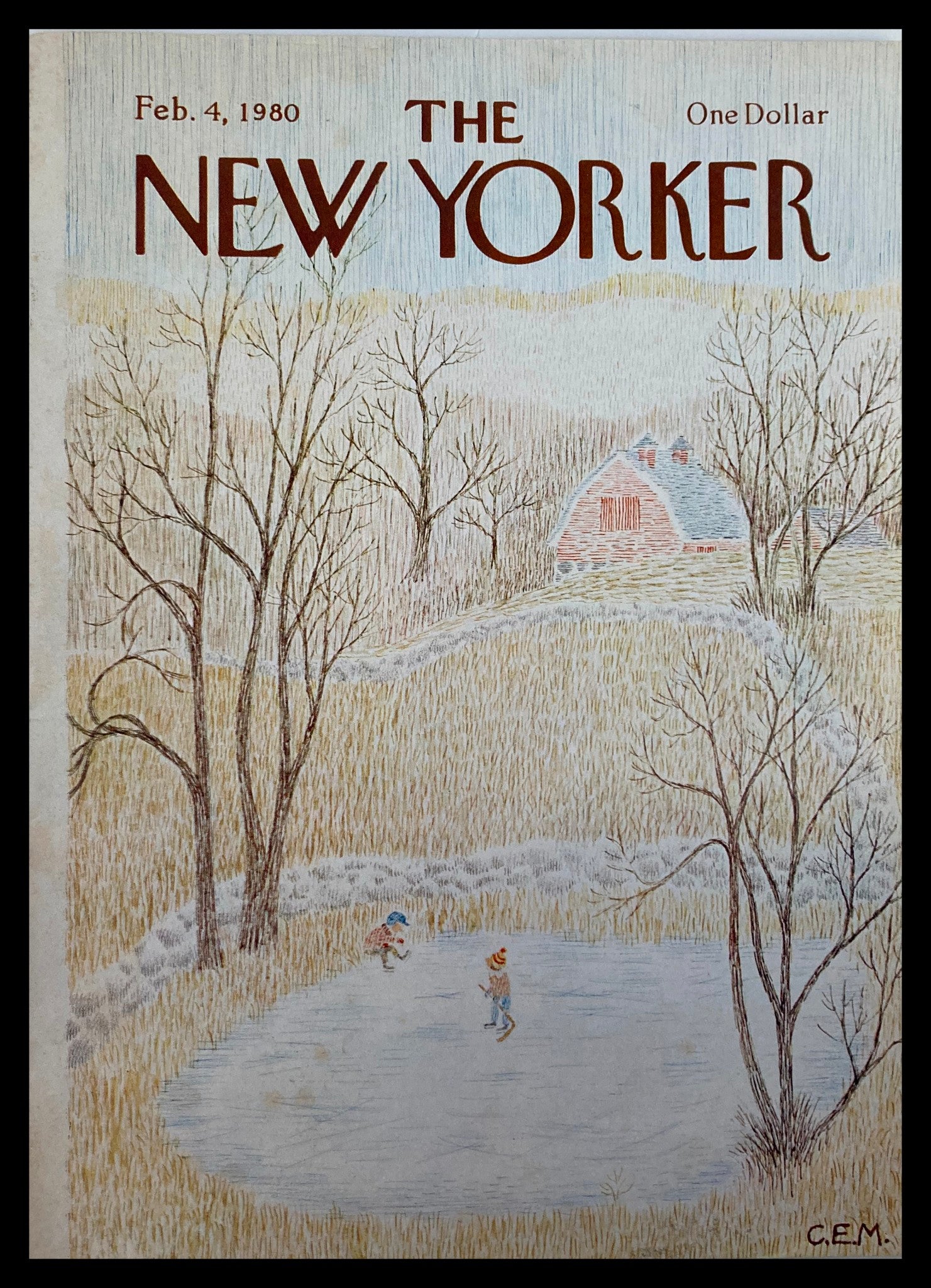 COVER ONLY The New Yorker February 14 1980 Ice Pond by Charles E Martin No Label