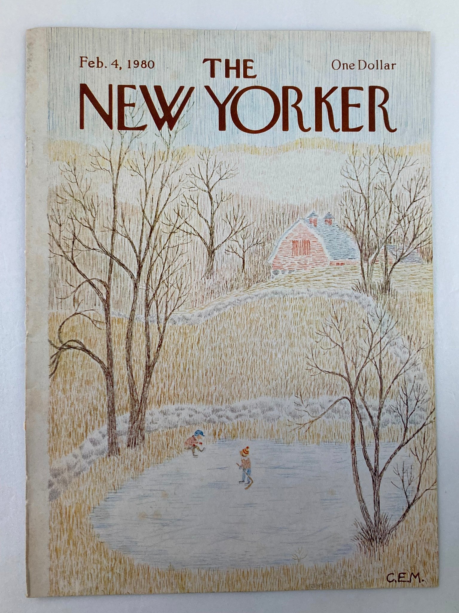 COVER ONLY The New Yorker February 14 1980 Ice Pond by Charles E Martin No Label