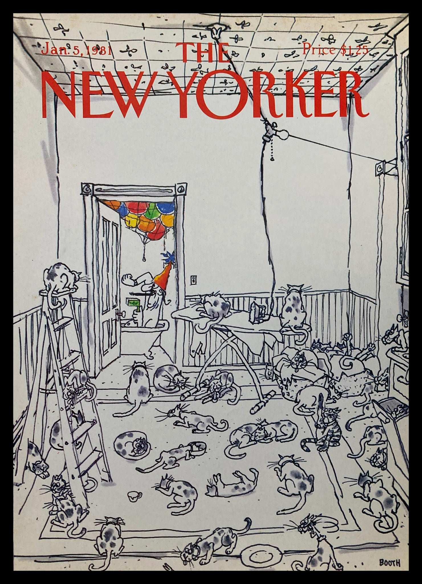 COVER ONLY The New Yorker January 5 1981 Cat Room by Charles Booth No Label