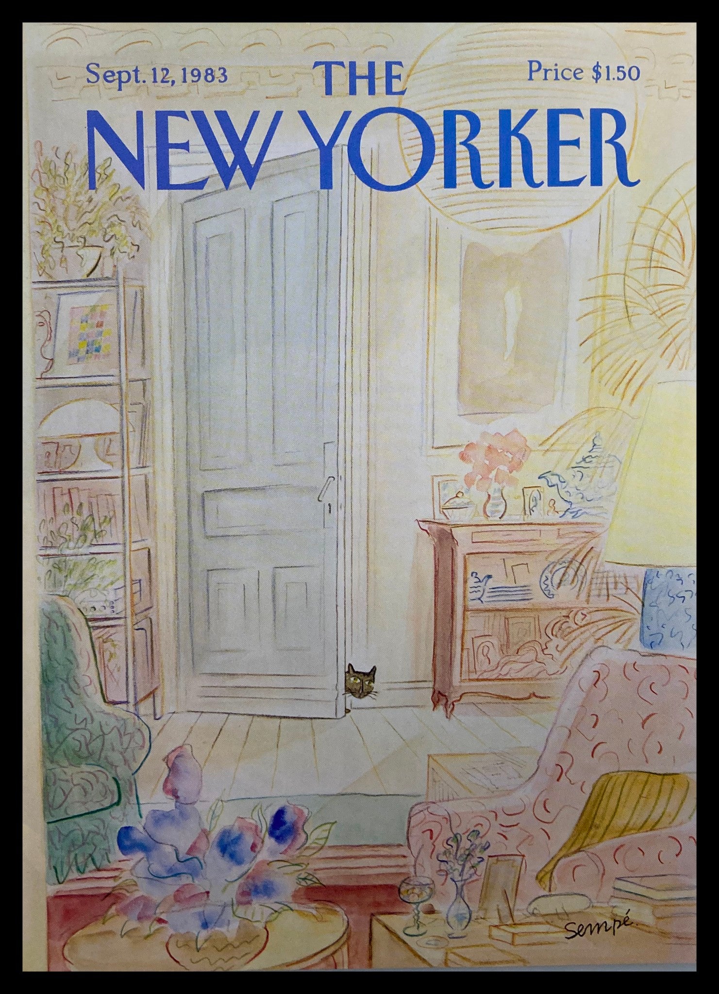 COVER ONLY The New Yorker September 12 1983 Cat Stare by J. J. Sempe No Label