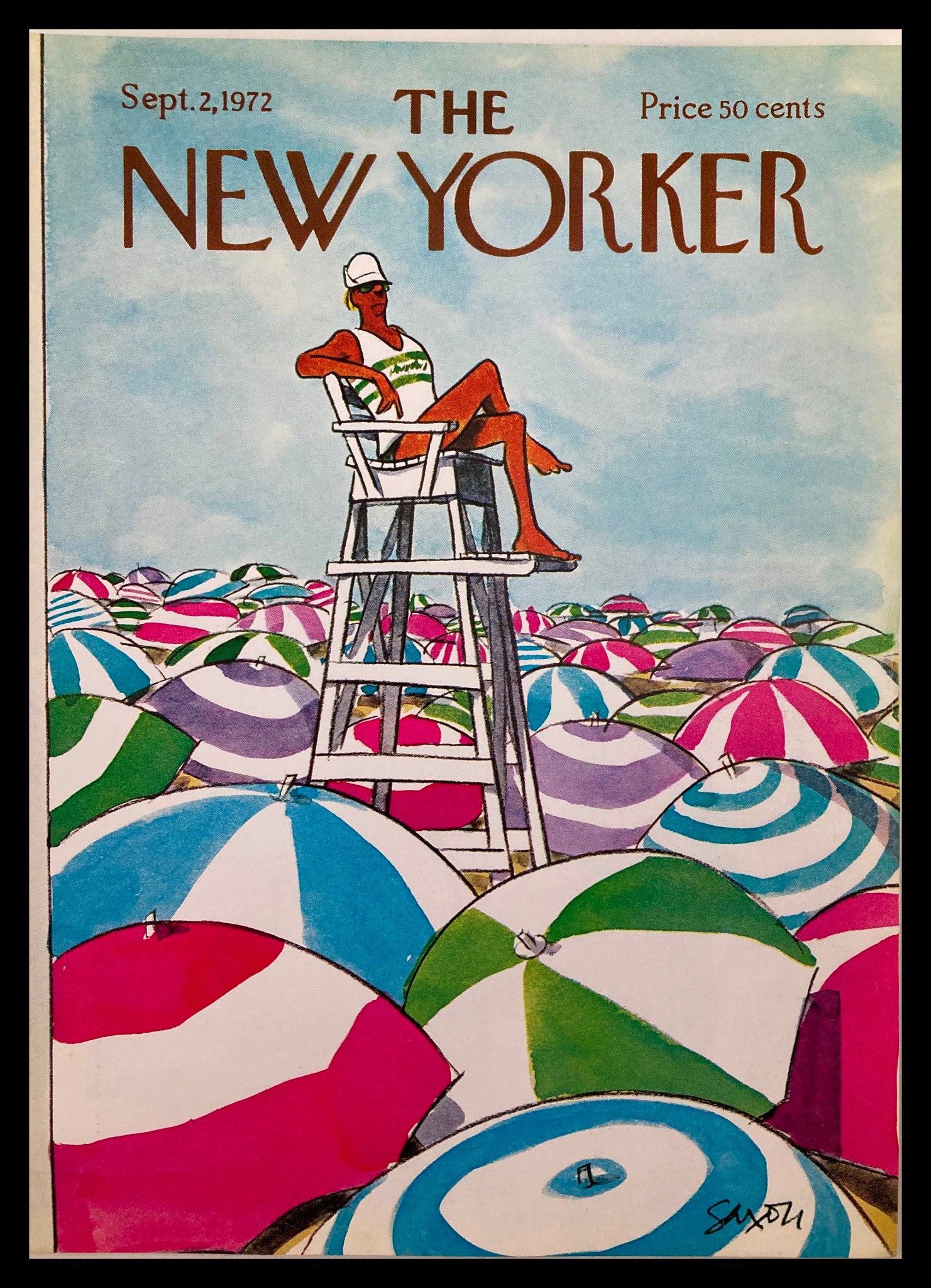 COVER ONLY The New Yorker September 2 1972 Lifeguard by Charles Saxon No Label