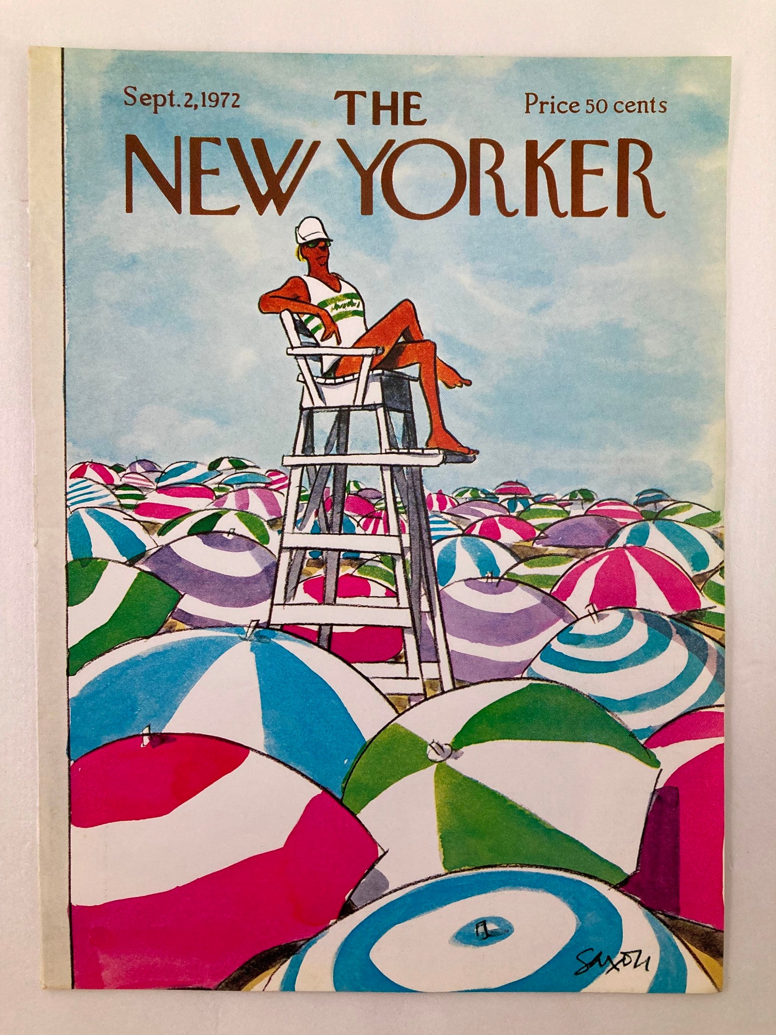 COVER ONLY The New Yorker September 2 1972 Lifeguard by Charles Saxon No Label