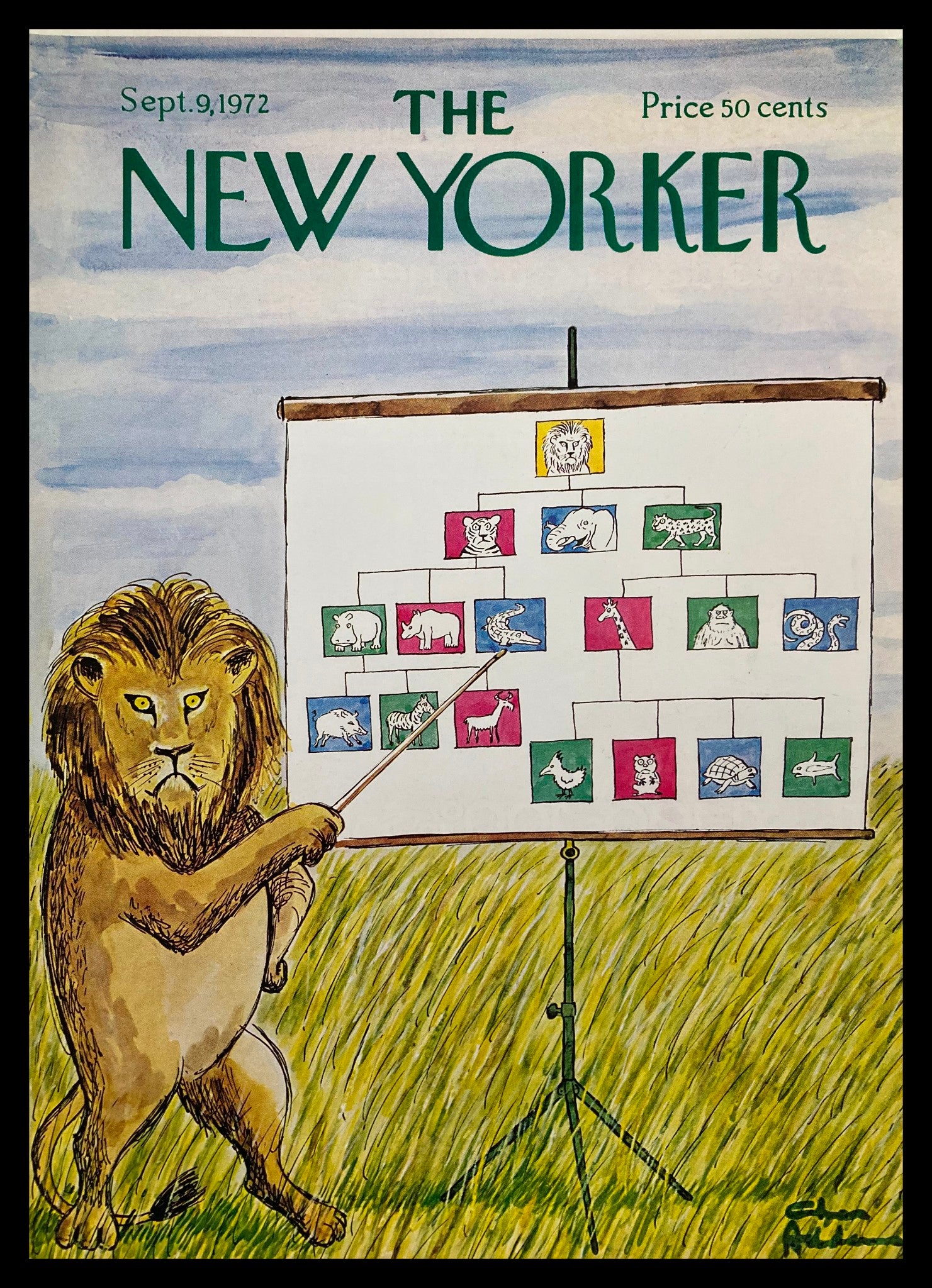 COVER ONLY The New Yorker September 9 1972 Animal Kingdom by C. Addams No Label