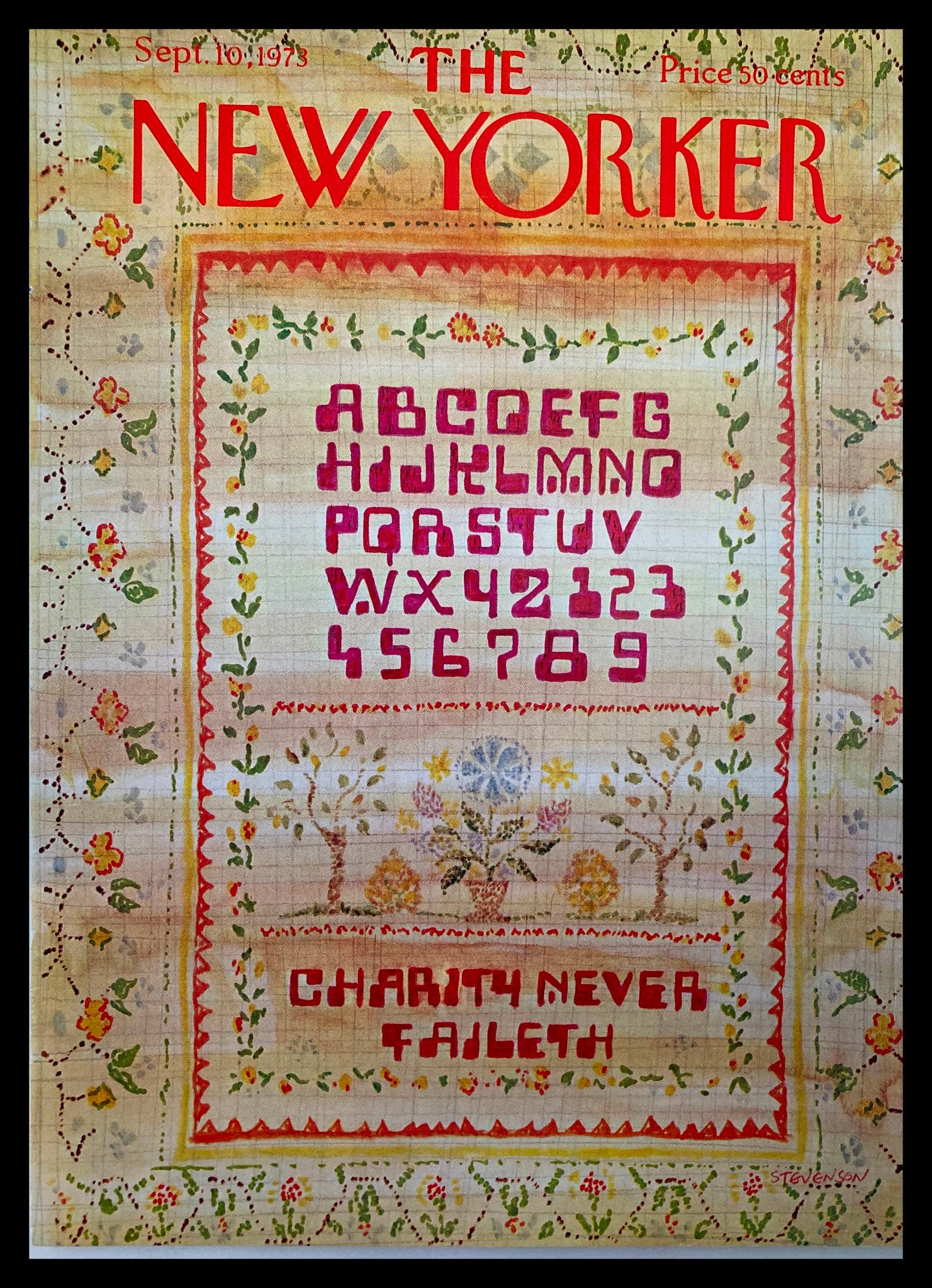 COVER ONLY The New Yorker September 10 1973 Cross-stich by J. Stevenson No Label