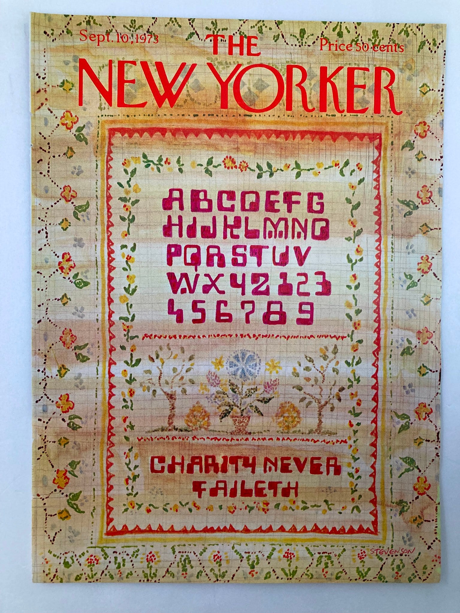 COVER ONLY The New Yorker September 10 1973 Cross-stich by J. Stevenson No Label