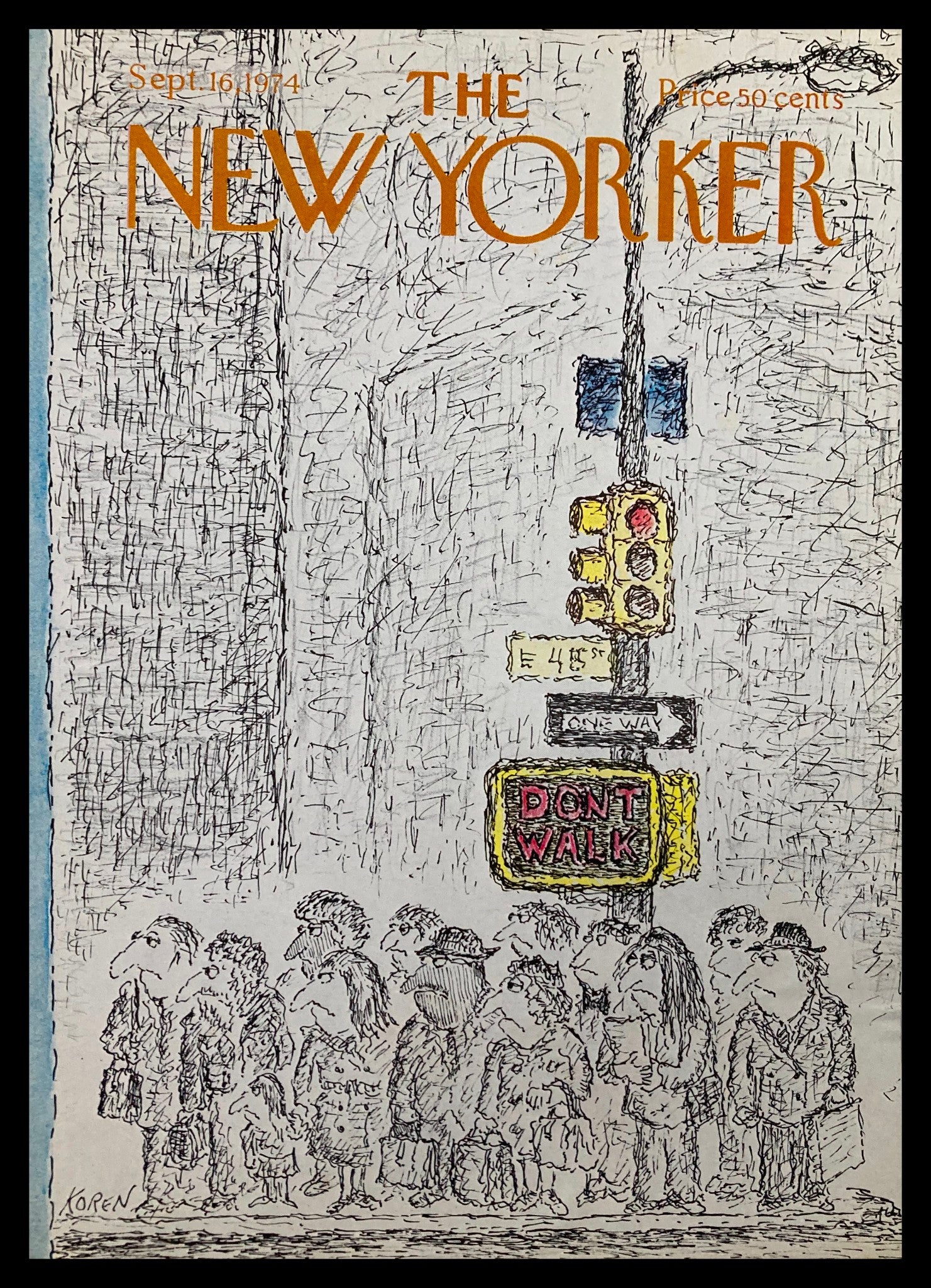 COVER ONLY The New Yorker September 16 1974 Don't Walk by Edward Koren No Label