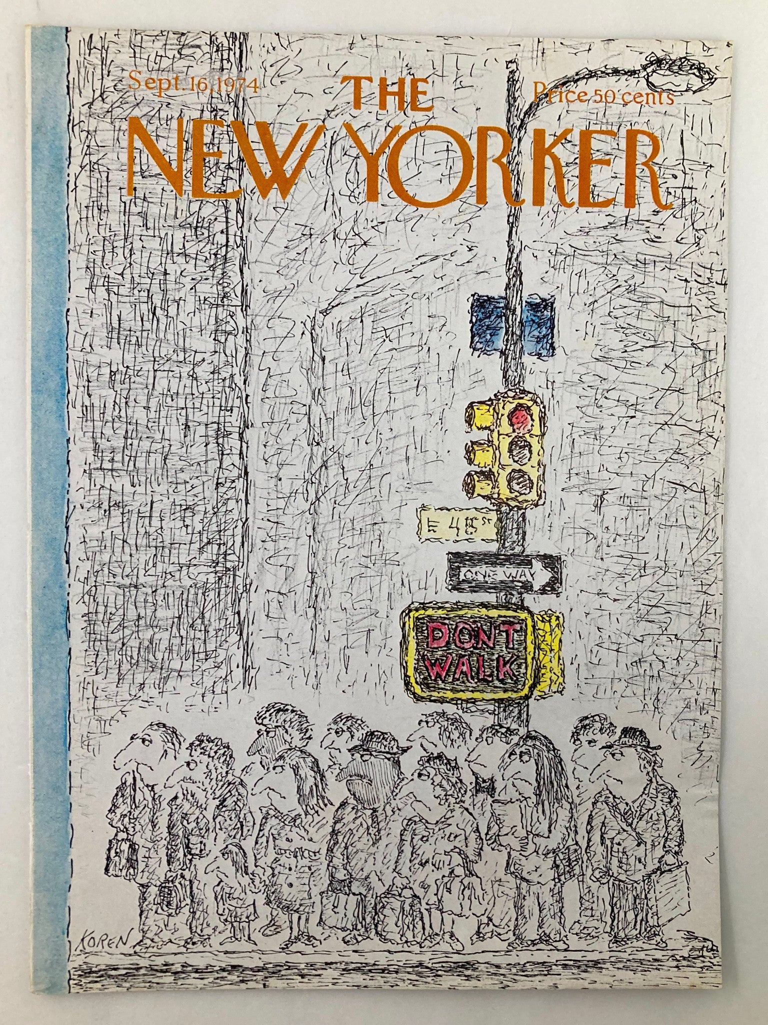 COVER ONLY The New Yorker September 16 1974 Don't Walk by Edward Koren No Label