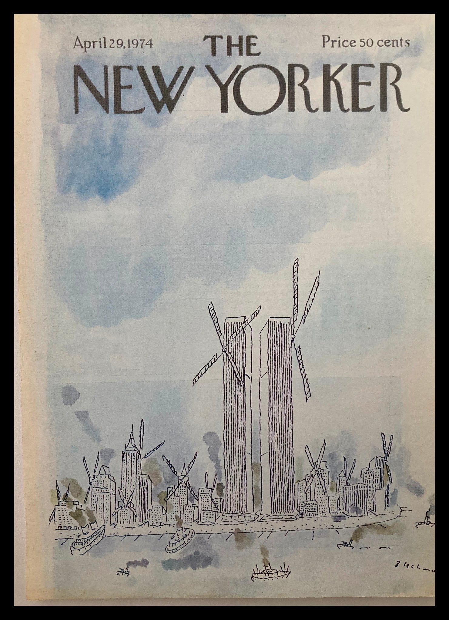 COVER ONLY The New Yorker April 29 1974 City Windmills by R.O. Blechman No Label