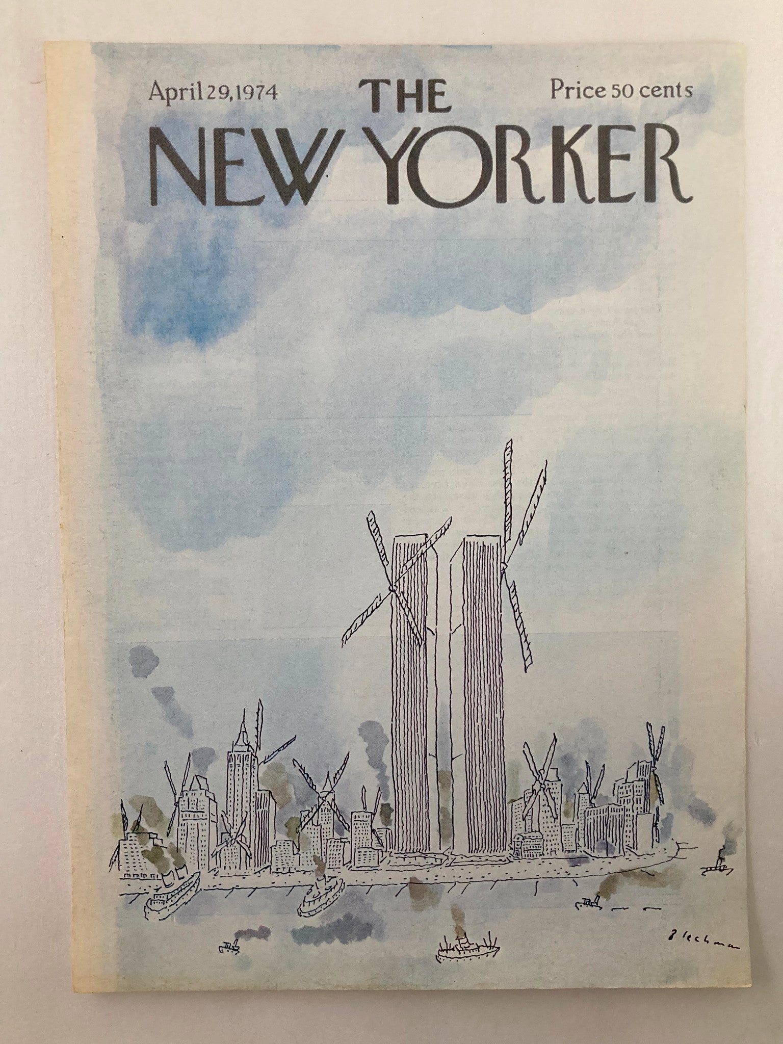 COVER ONLY The New Yorker April 29 1974 City Windmills by R.O. Blechman No Label