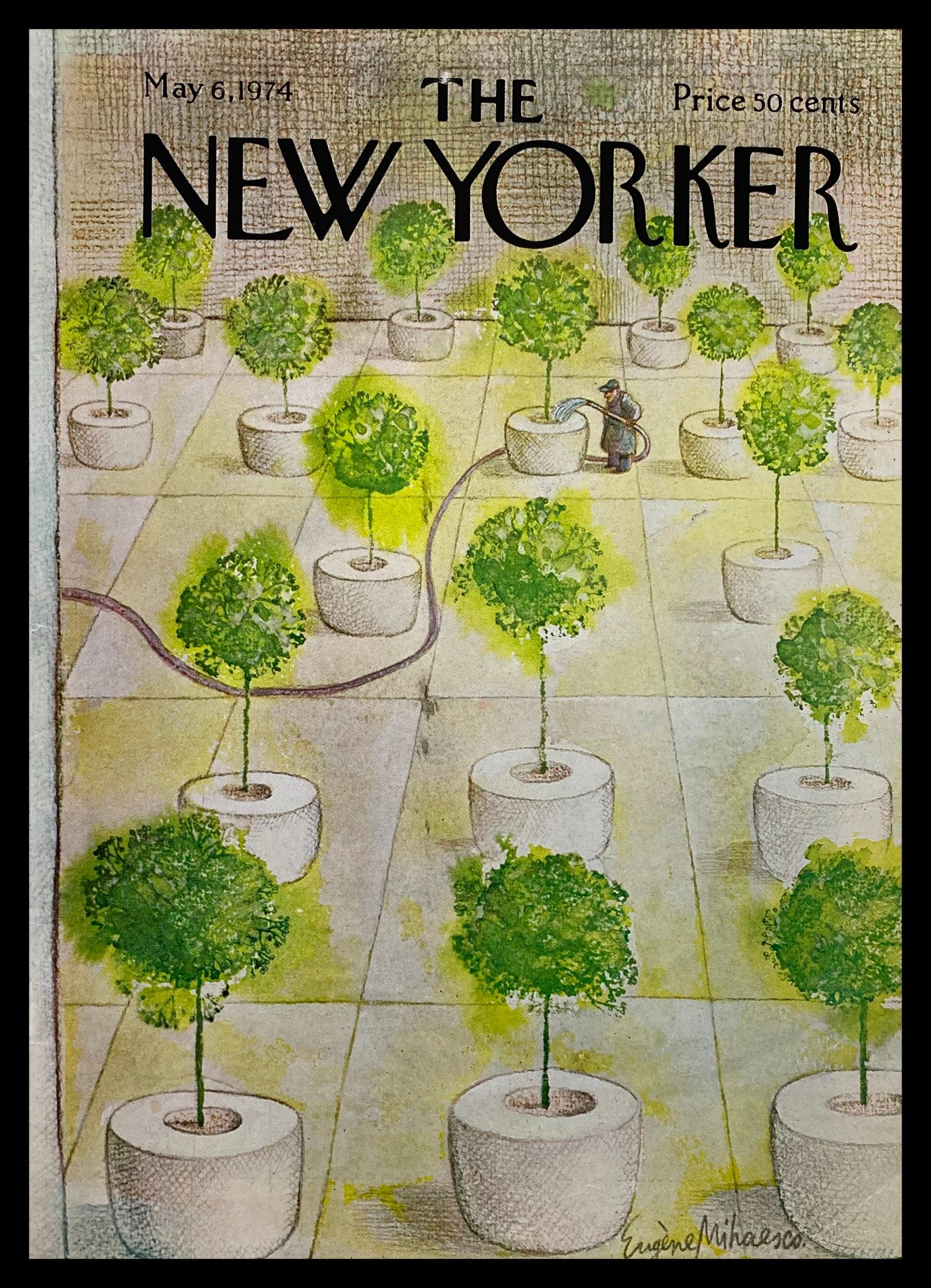 COVER ONLY The New Yorker May 6 1974 Watering Plants by Eugene Mihaesco No Label