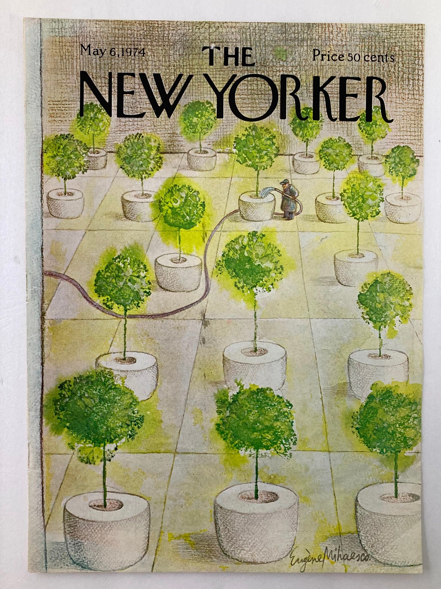 COVER ONLY The New Yorker May 6 1974 Watering Plants by Eugene Mihaesco No Label