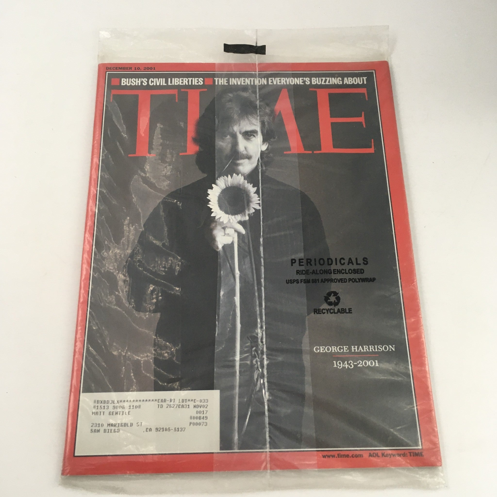 Time Magazine December 10 2001 George Harrison Memoir 1943-2001, VG