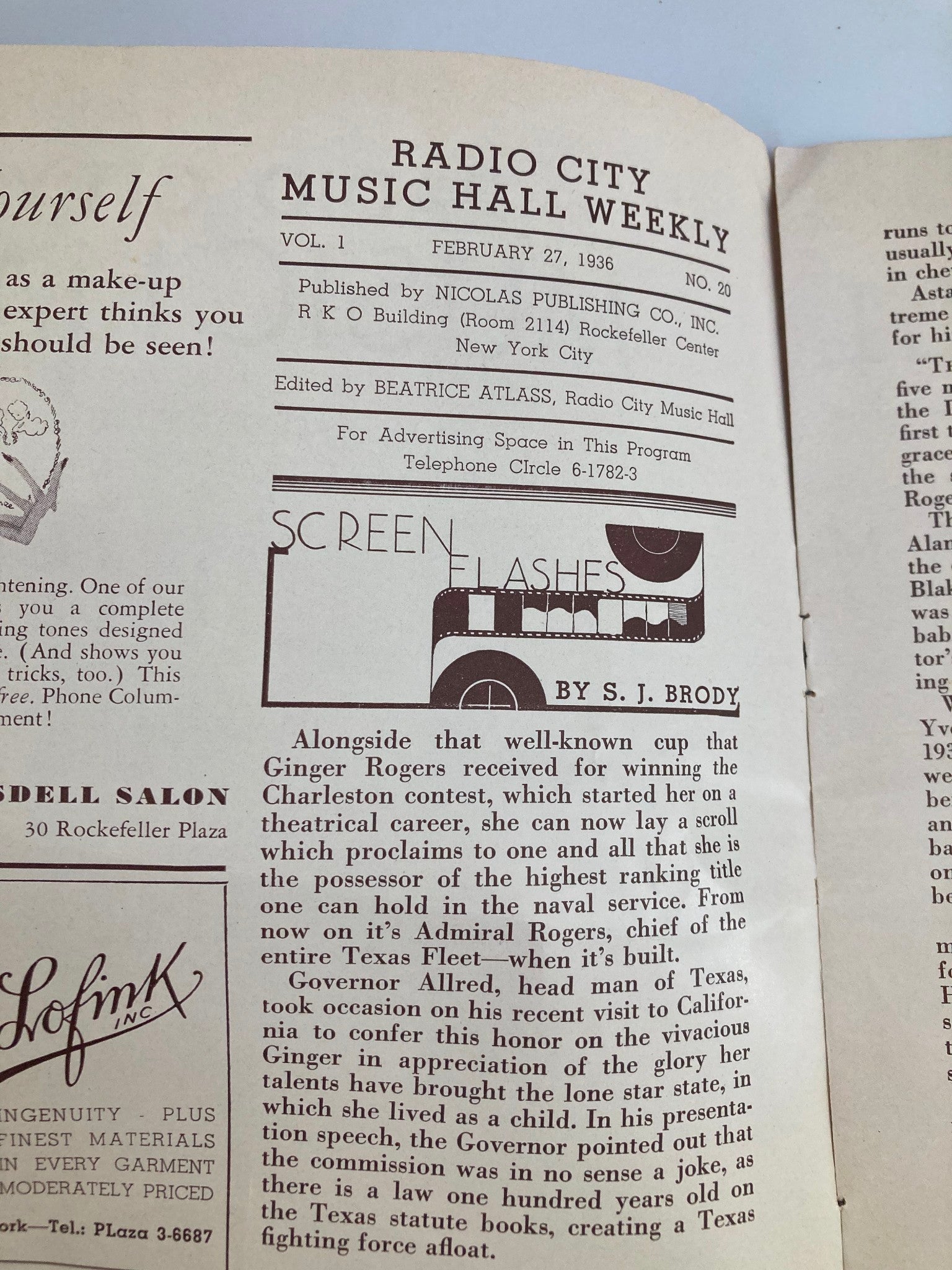 1936 Radio City Music Hall Weekly Dawn of the New Century