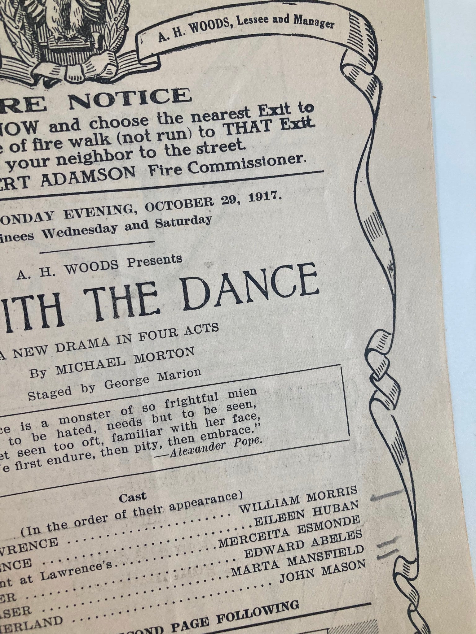 1917 Republic Theatre A.H. Woods Presents On With The Dance by Michael Morton