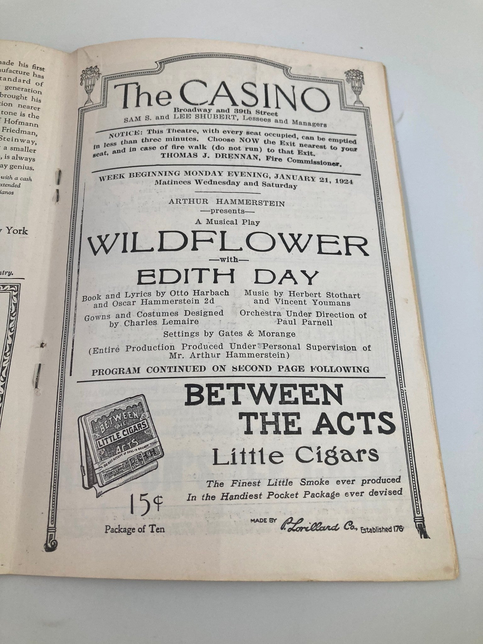 1924 The Casino A Musical Play Wildflower with Edith Day by Arthur Hammerstein