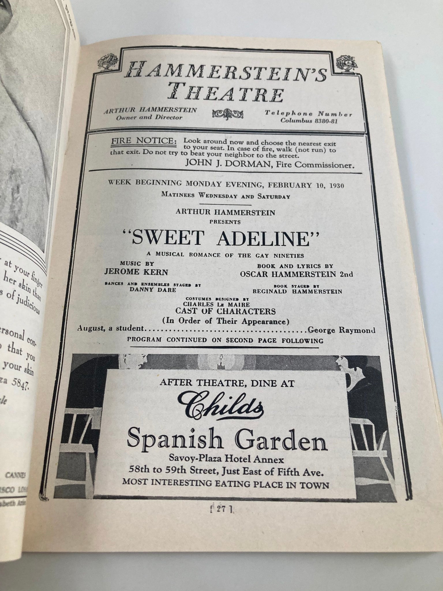 1930 Hammerstein's Theatre Sweet Adeline A Musical Romance of the Gay Nineties