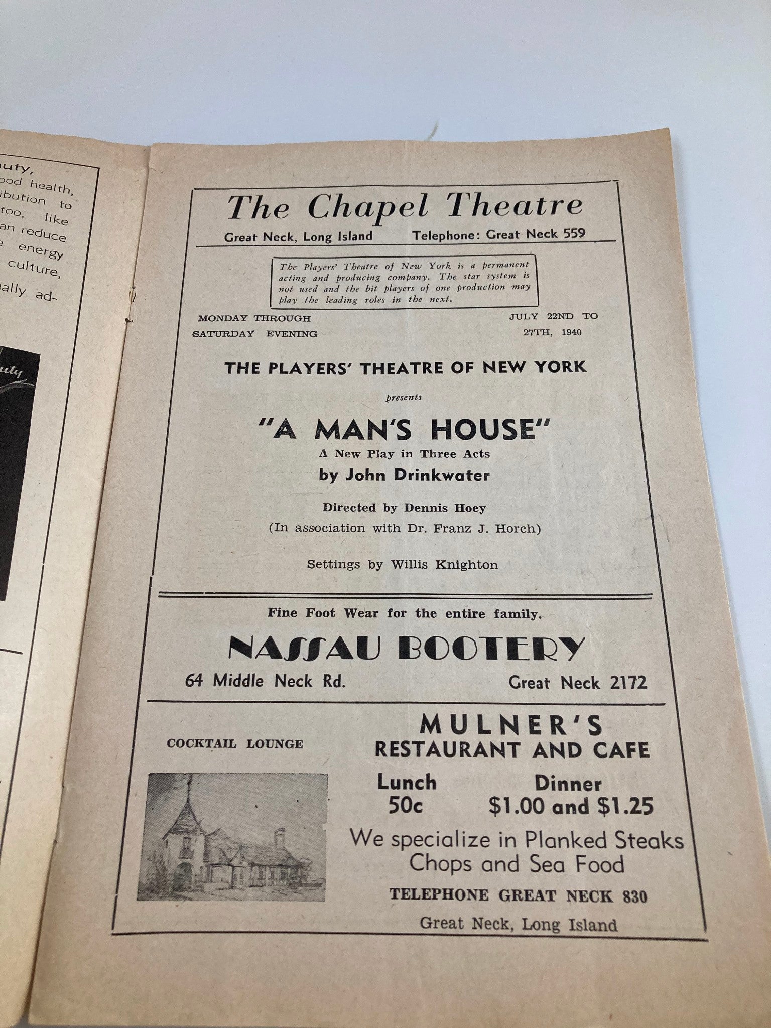 1940 Summer Drama Festival Chapel Theater, Great Neck A Man's House